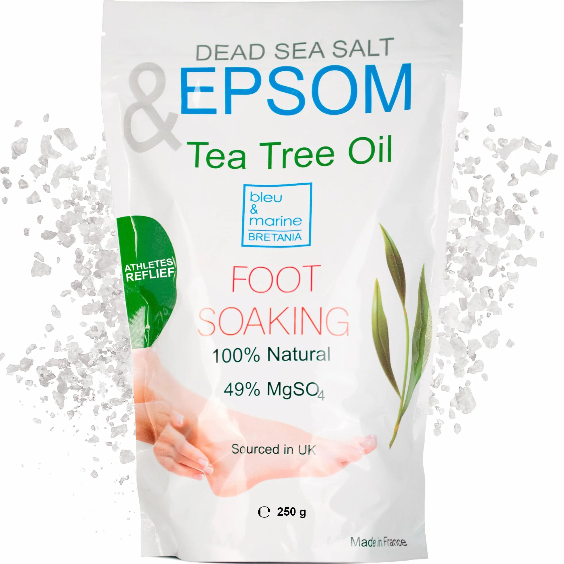 Sel d'Epsom Bain de Pieds 250 g, Réparation Ongles Abîmés, Pédicure, Désodorant Pieds, Callosités