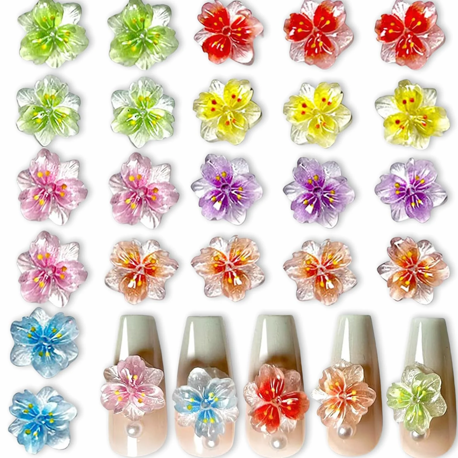 80 Pièces Fleur Charms Nail, Strass Scintillants, Accessoires Design d'Ongles, Fleurs Déco, Y2K