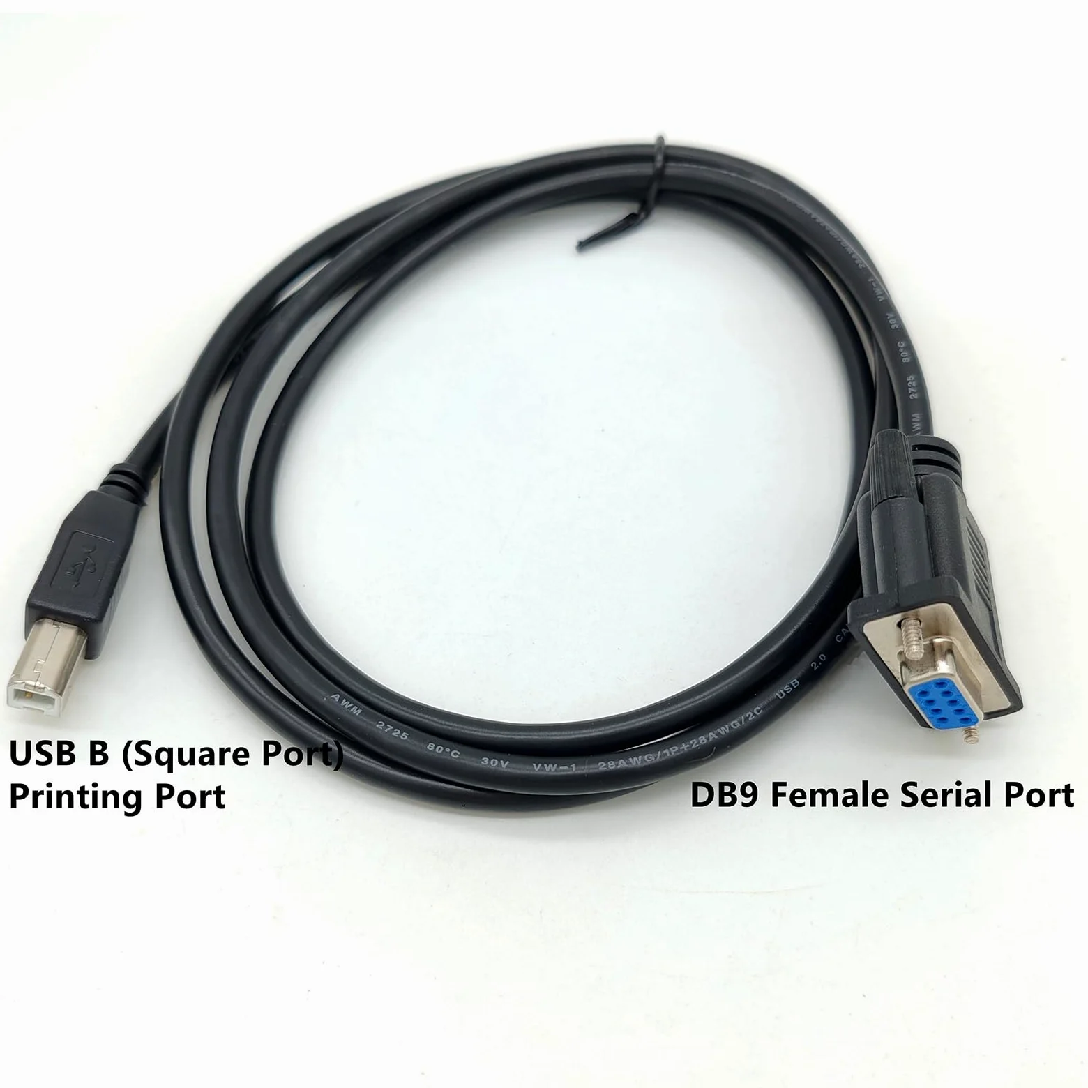 Câble adaptateur USB B Port d'impression mâle vers DB9 femelle RS232 Câble série DB9 vers USB type B Câble adaptateur d'imprimante de transmission de données 1,5 m