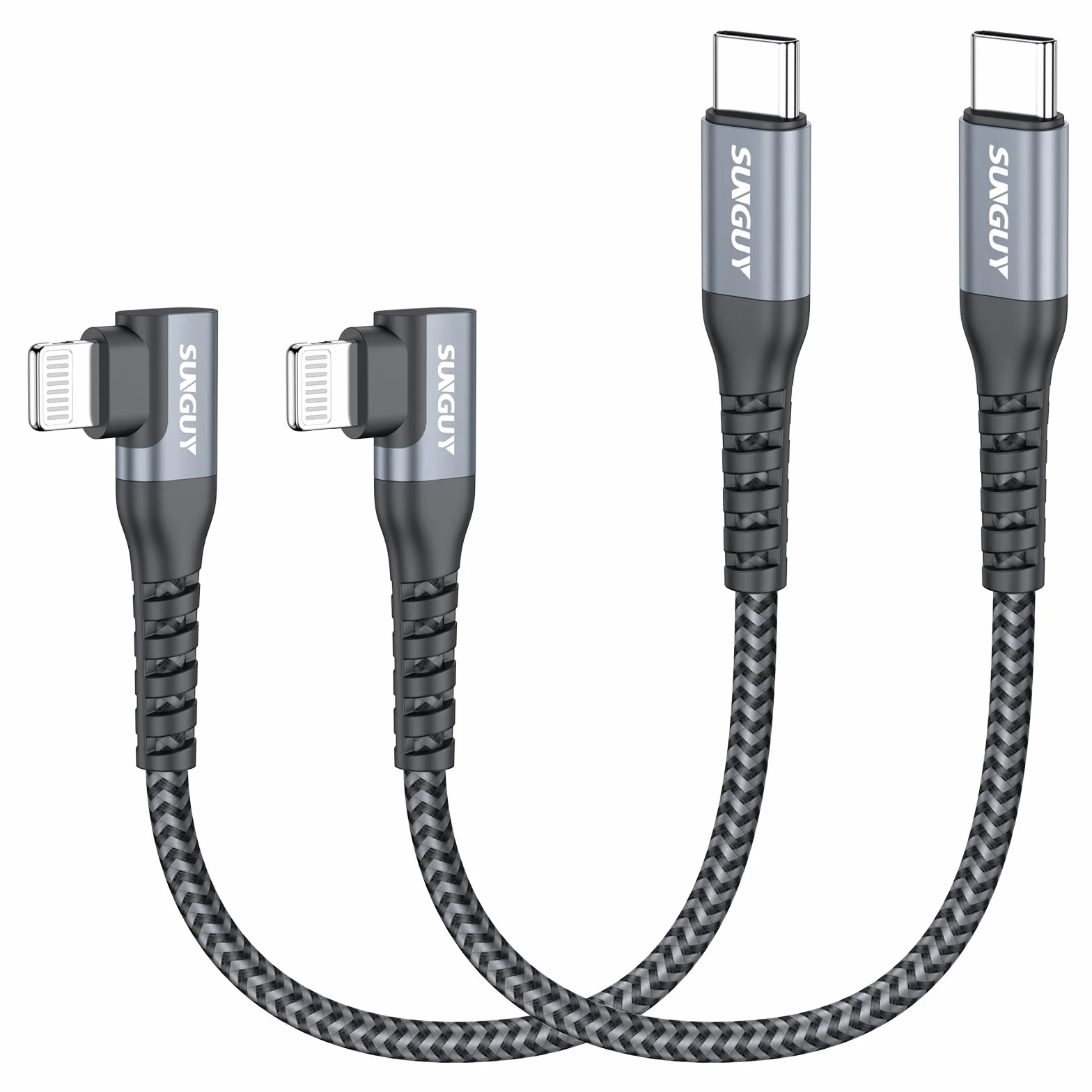 SUNGUY Cable USB C vers Lightning Tressé Chargeur Rapide 0.15M 2 pièces Compatible iPhone 14/13/12/11 Pro Max Mini X XS XR Plus SE