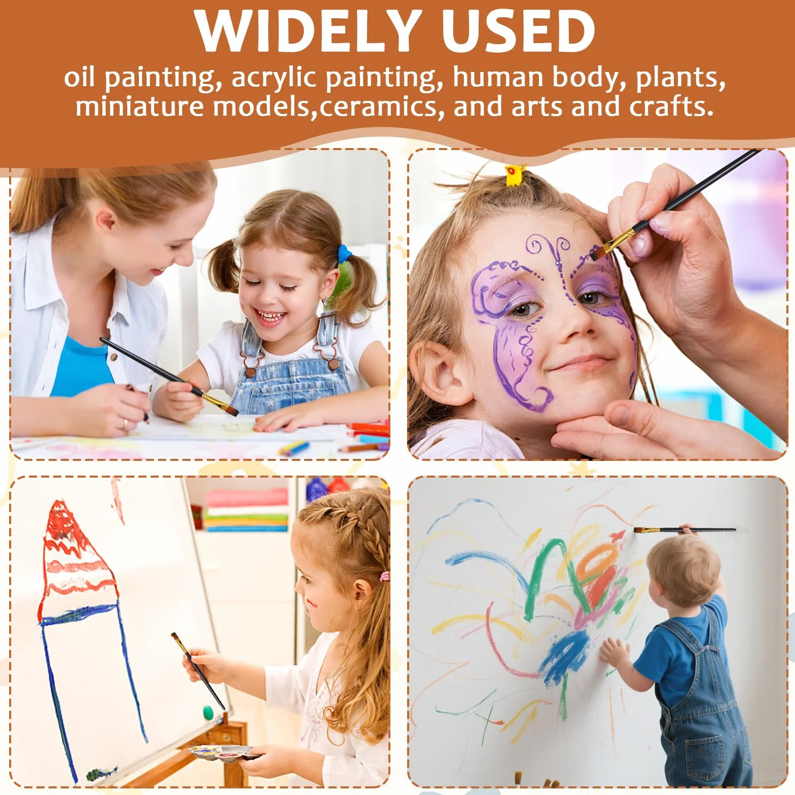 Lot de 12 pinceaux de maquillage pour enfants avec 10 éponges - Pinceaux fins pour peinture à l'huile débutants