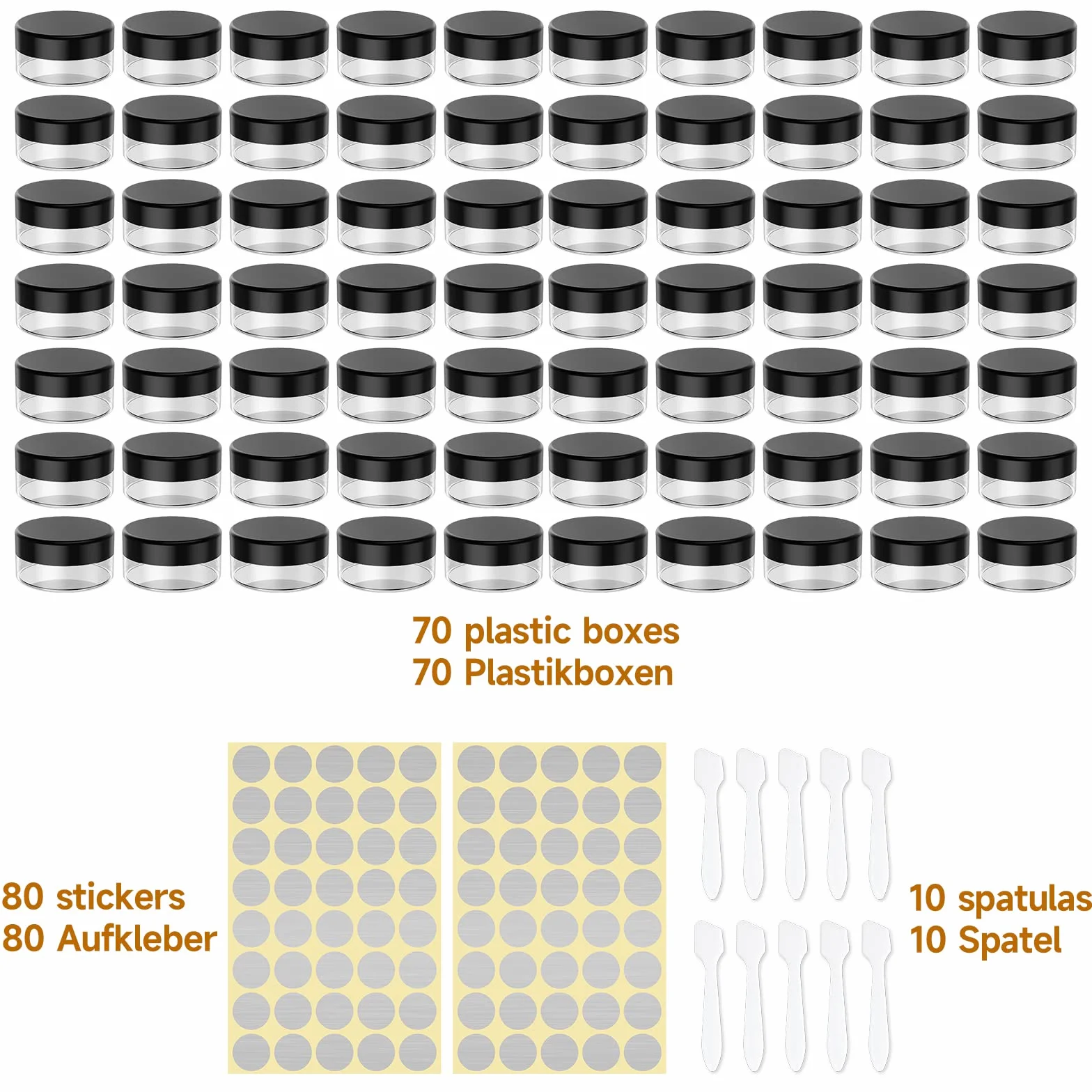 70 Pièces Bidon Vide Cosmétique 5ml/5g Petit Pot Plastique Pot Transparent Noir et Blanc