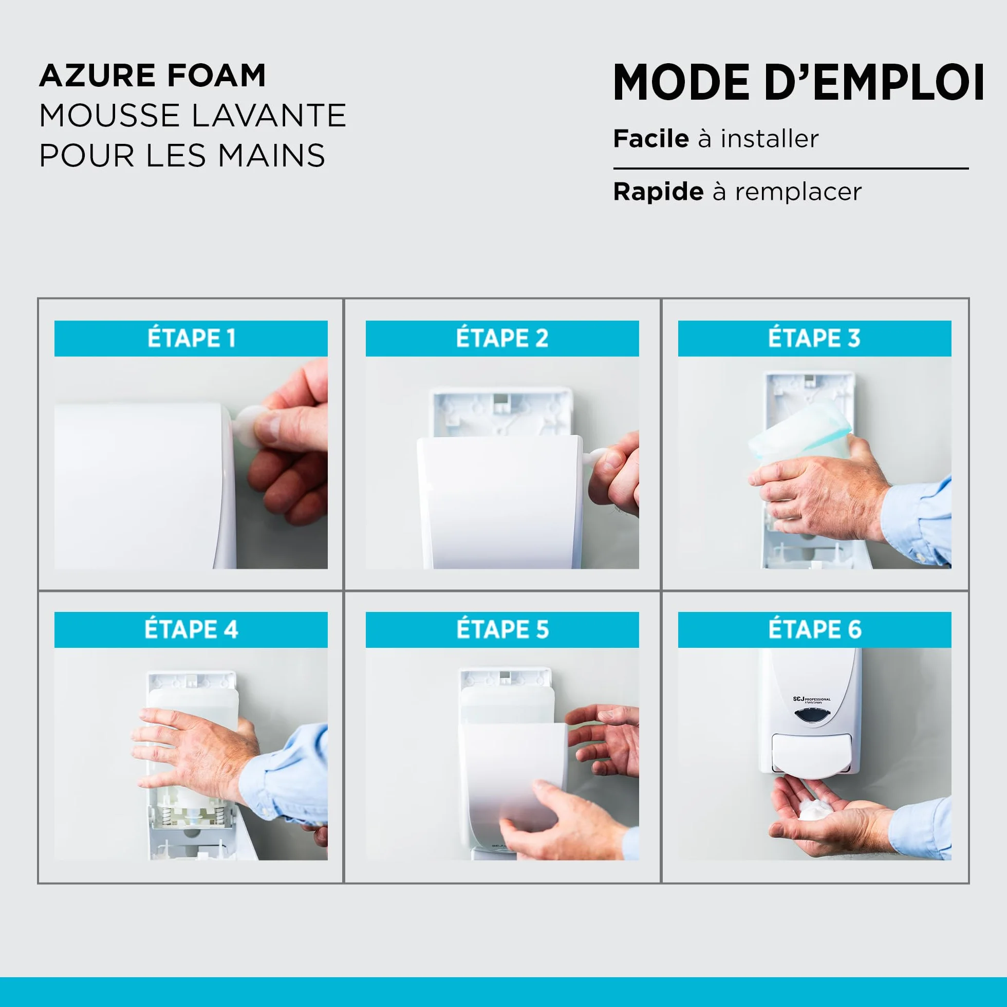 SC Johnson Professional Azure Foam Kit de Démarrage – Distributeur Mural de Savon pour Les Mains – Nettoyant moussant – 1 Distributeur + 1 Recharge (1 Litre)