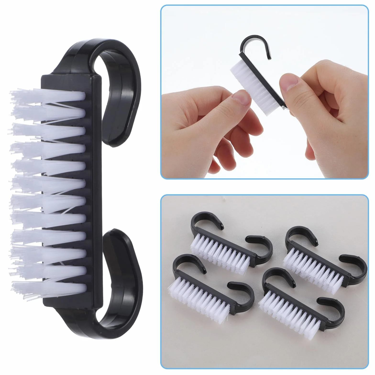 Lot de 20 brosses à ongles avec poignée - Noir - Mini brosse à ongles manucure