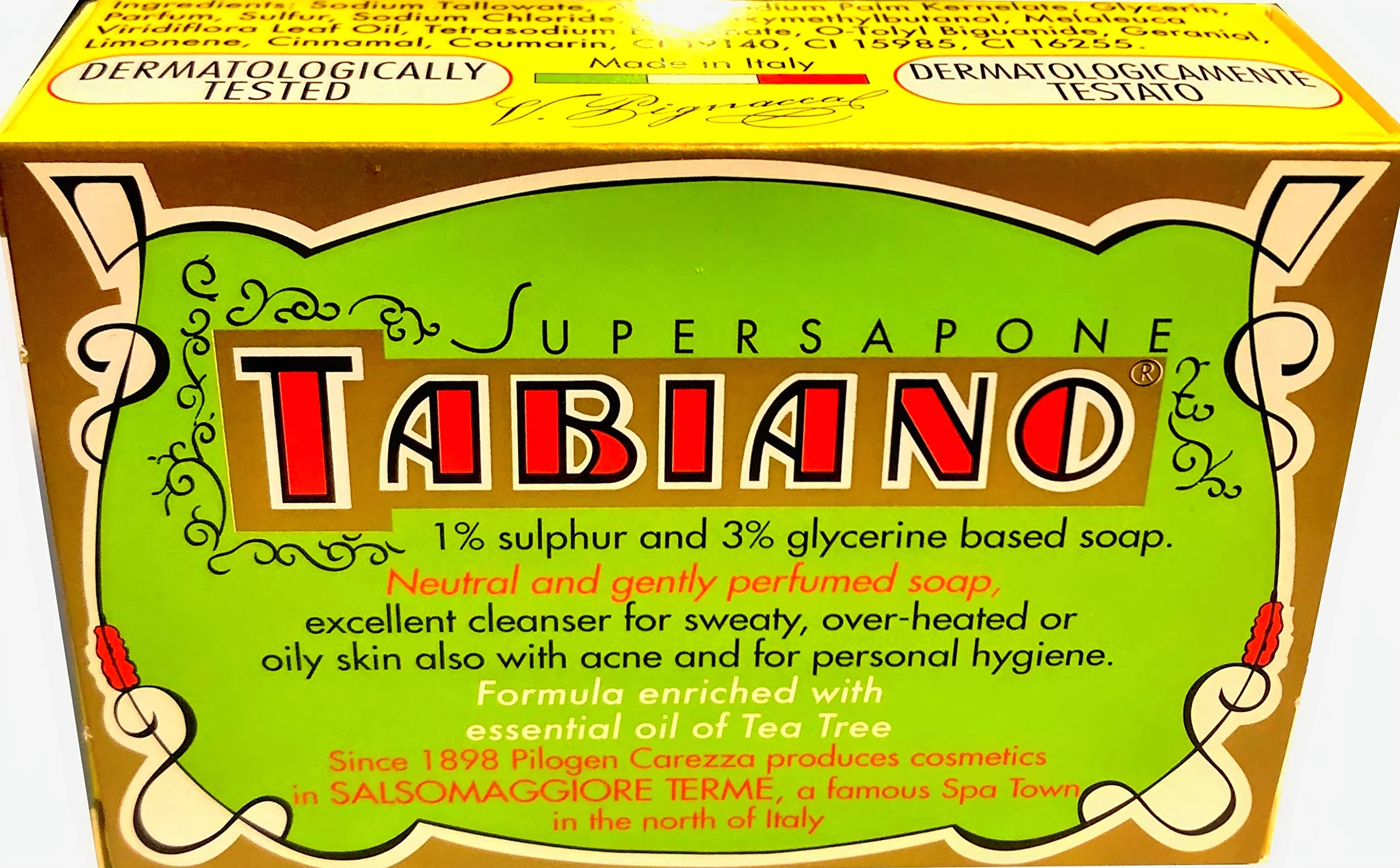 Savon au Soufre et Glycérine Supersapone Tabiano Traitement Anti-Acné Psoriasis Eczéma 125g