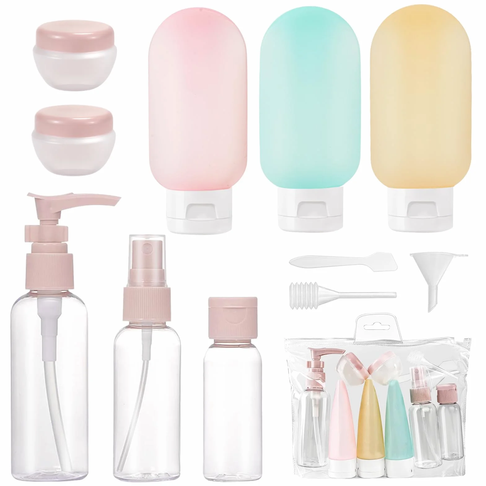 Bouteilles de voyage 11 pièces avec vaporisateurs flacons pompe pots crème cosmétiques liquides