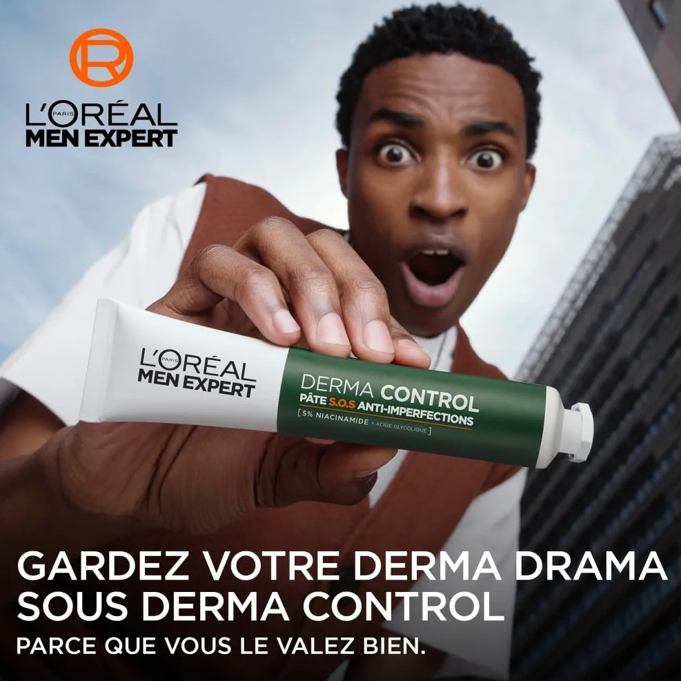 L'Oréal Men Expert Derma Control Pâte S.O.S Anti-Imperfections Soin Localisé Anti-Boutons Masque Purifiant Niacinamide Acide Glycolique 45 ml