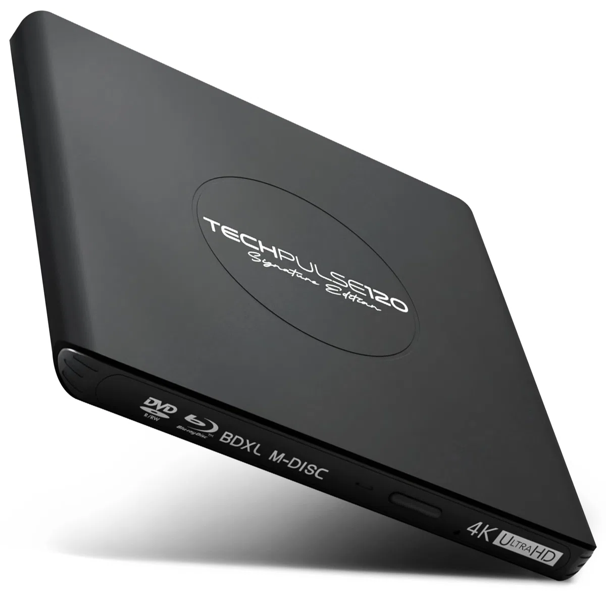 techPulse120 Externe USB 3.1 USB-C UHD 4k 3D M-DISC Blu-ray DVD CD HDR10 128GB Lecteur Graveur Burner Signature Paquet Sac 90cm Câble de Connexion Aluminium (Noir)