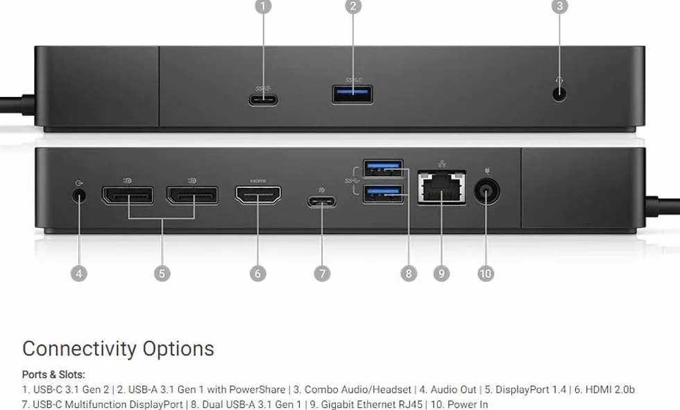 Dell WD19 Station d'accueil 180 W (alimentation 130 W) USB-C, HDMI, double DisplayPort, noir (reconditionné)