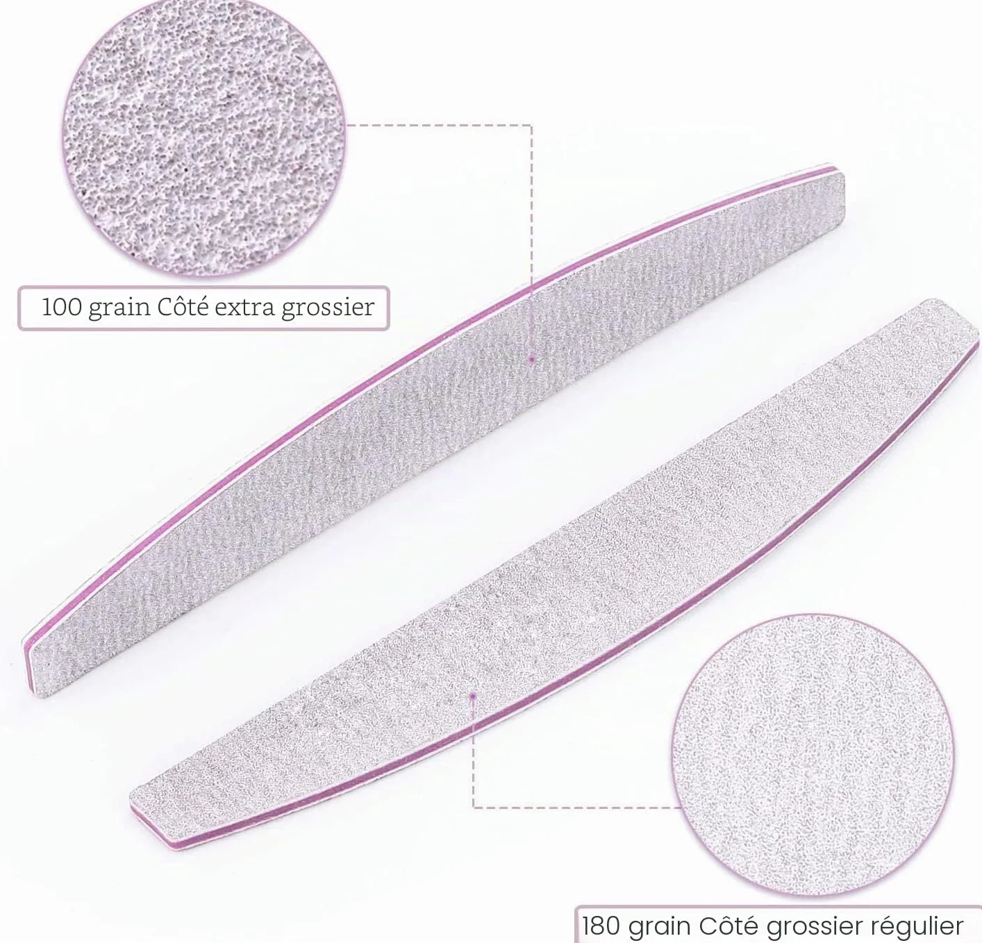 Limes à Ongles 100/180 Double Face Lavable Lot de 10 Professionnelle Gris