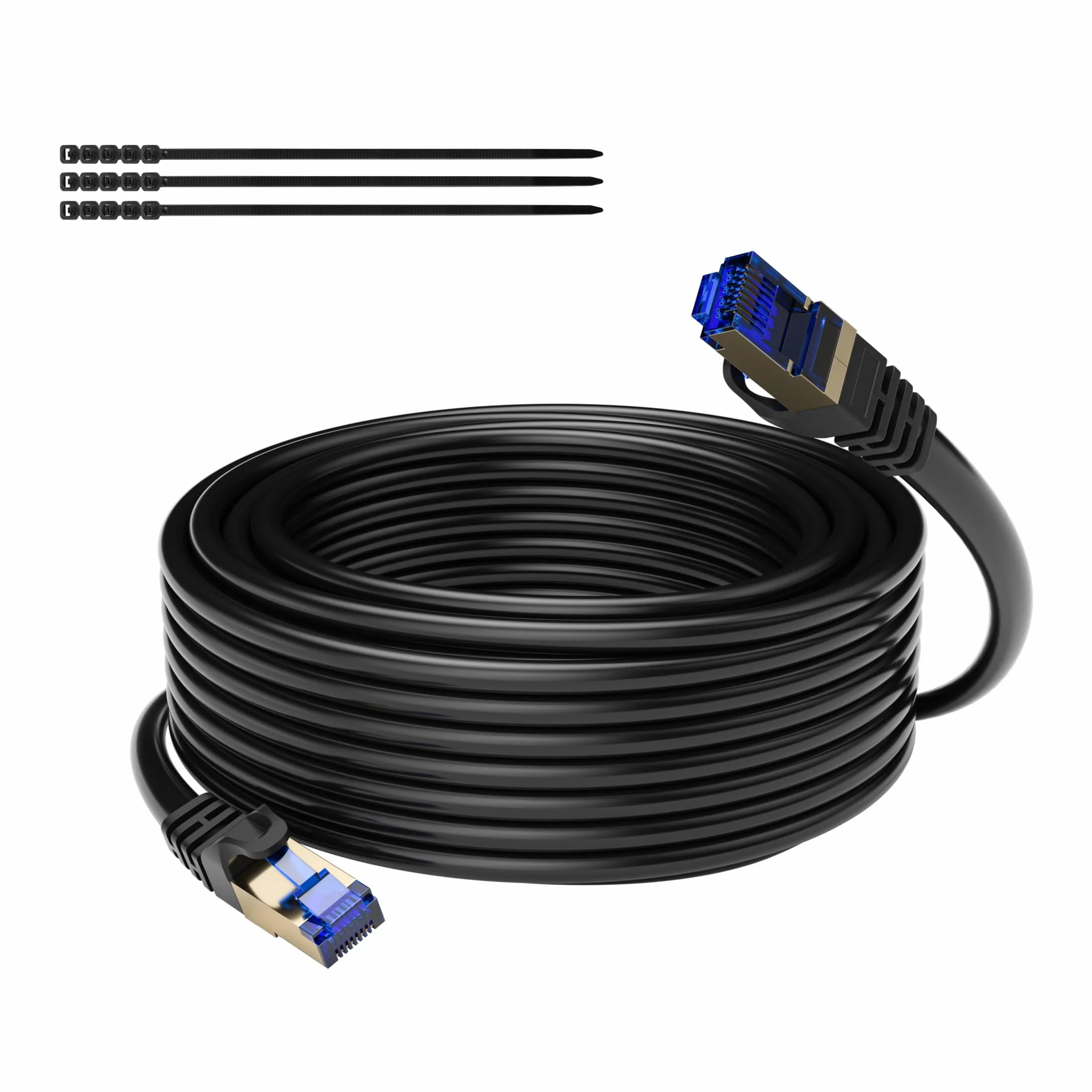 Câble réseau Ethernet RJ45 CAT 7 10 mètres SSTP imperméable extérieur enfouissement direct 10 Gigabit LAN POE Noir