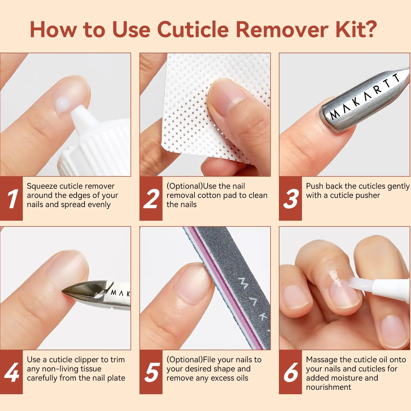 Makartt Kit de Remover de Cuticules 120 ML, Set de Manucure avec Lime et Dissolvant