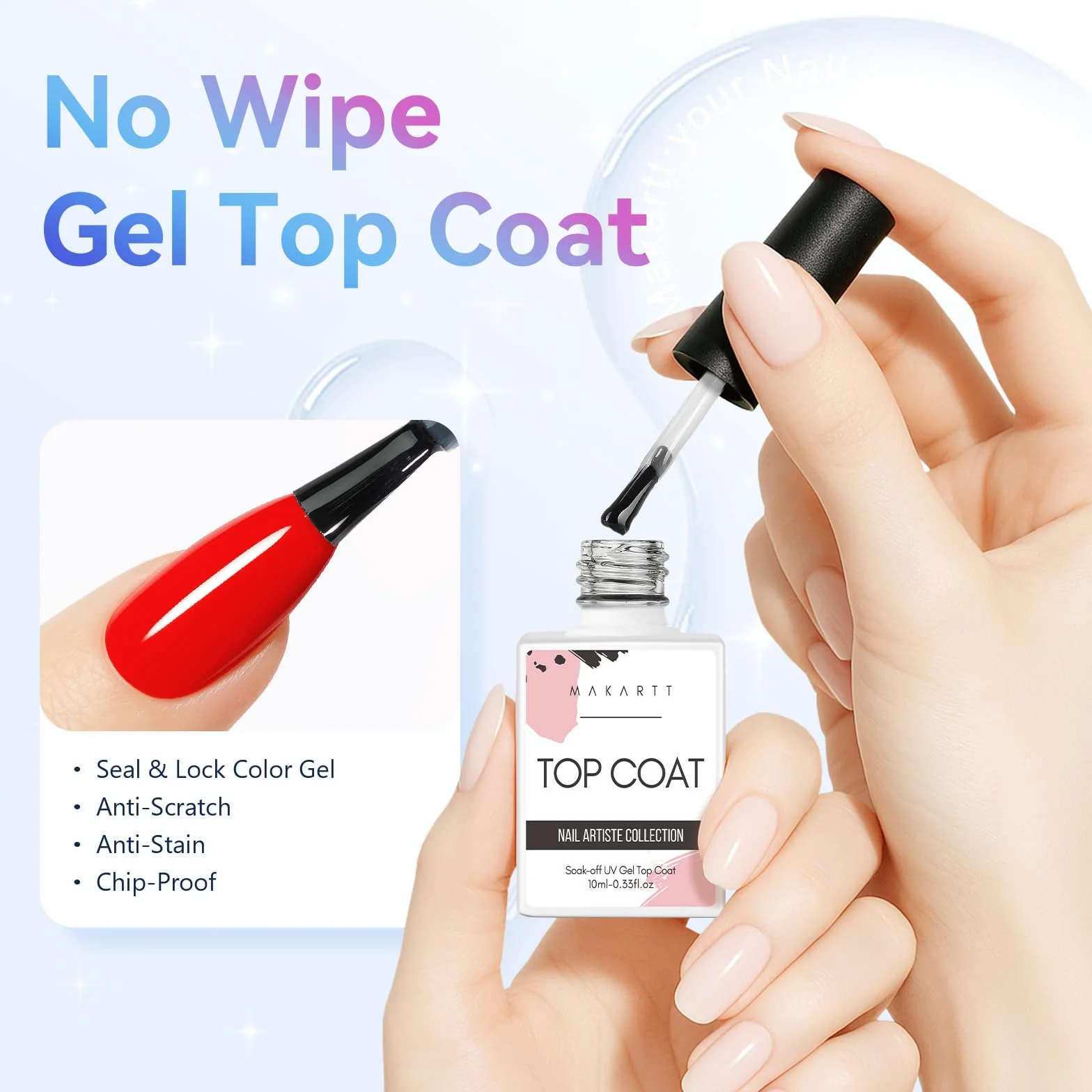 Makartt Top Coat Semi Permanent UV Gel No Wipe Longue tenue Finition brillante Vernis à ongles