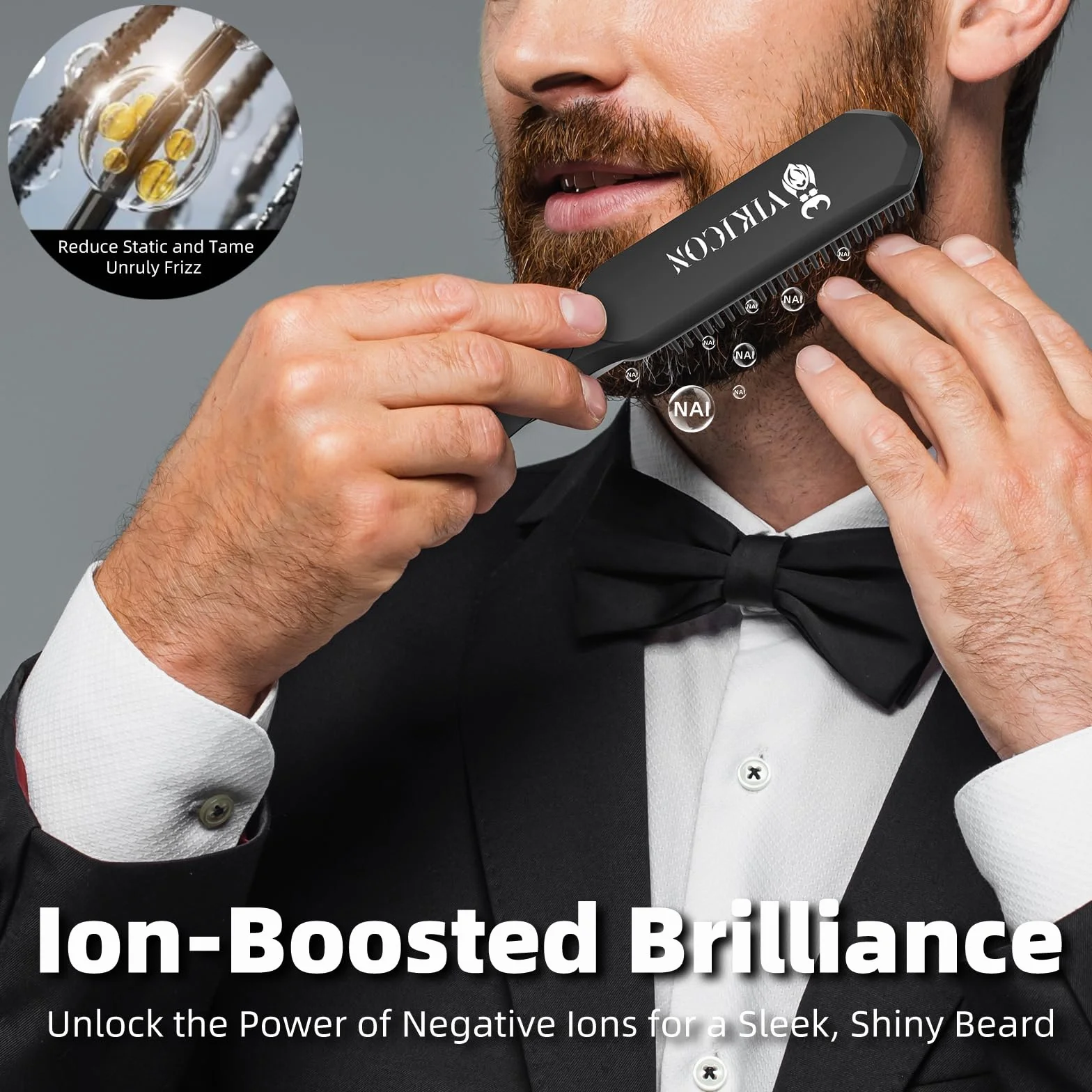VIKICON Lisseur Barbe Homme, Mini Lisseur Cheveux Ions Négatifs, 3 Températures Réglables, Portable, Chauffage Rapide