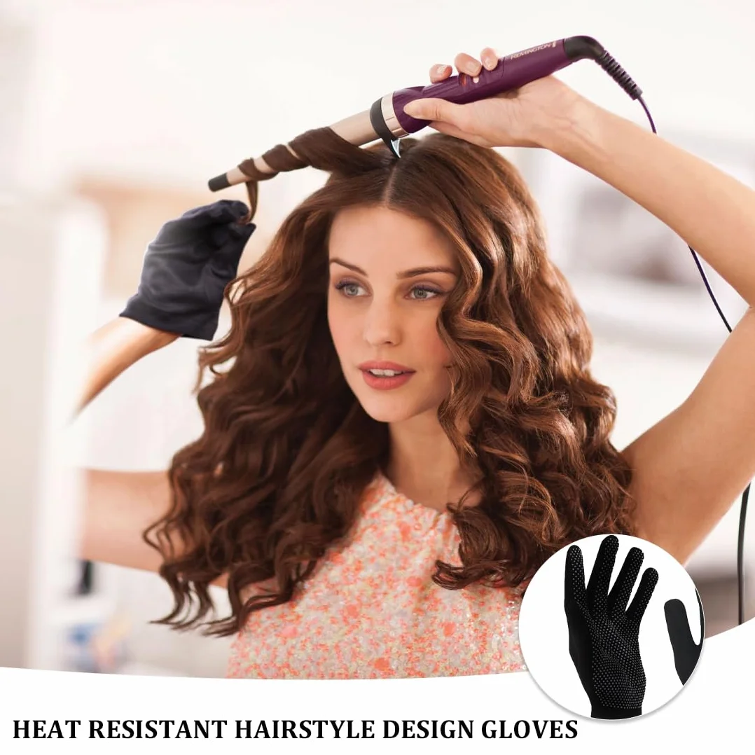 Gants résistants à la chaleur pour coiffer les cheveux avec revêtement en silicone antidérapant Noir
