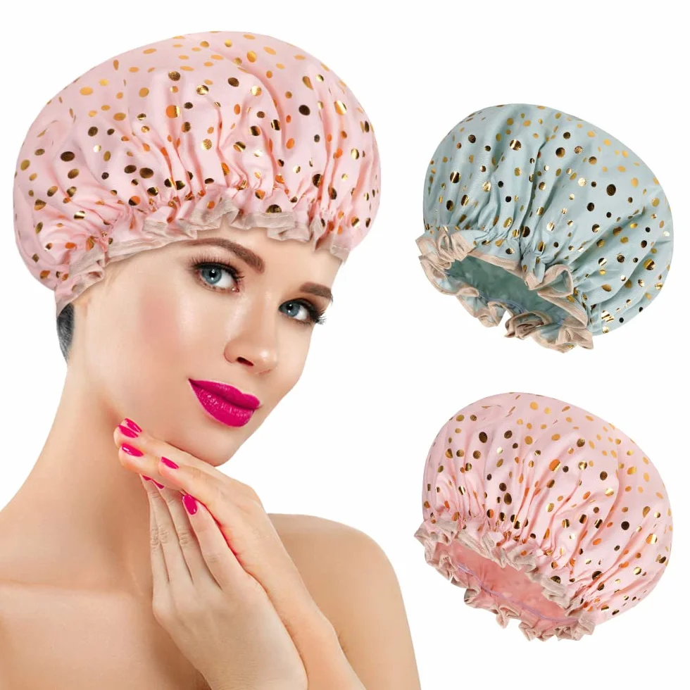 AOOWU Bonnet de Douche Étanche 2 Pièces Bonnets de Bain Réutilisables avec Bandes Élastiques