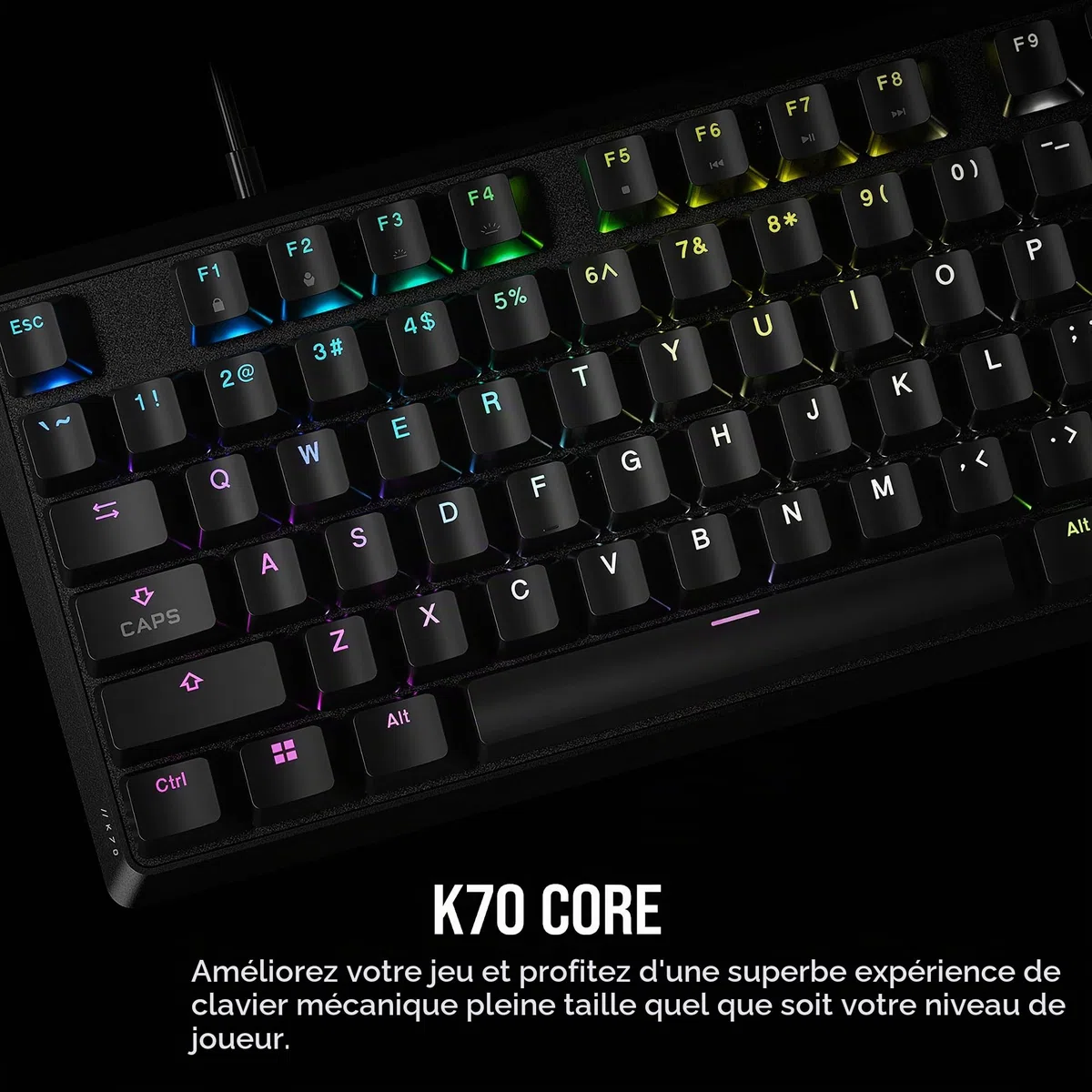 Corsair K70 Core RGB Clavier mécanique de Jeu - Interrupteurs linéaires Rouges MLX pré-lubrifiés - Amortissement sonore - Cadran de contrôle des médias - Compatible avec iCUE - Design QWERTY