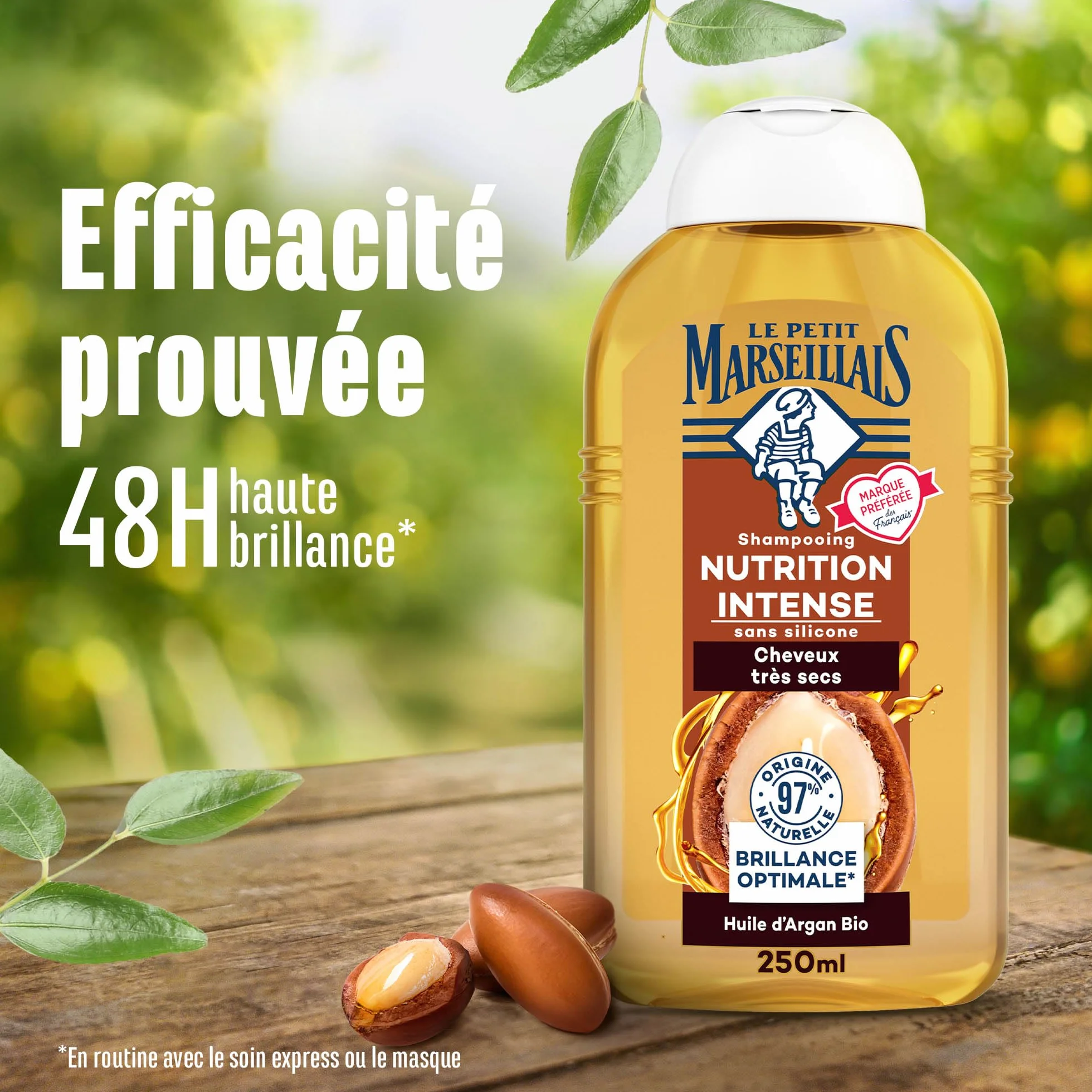 Le Petit Marseillais Shampooing Nutrition Intense Huile d'Argan Bio 250 ml Shampoing sans silicone cheveux très secs