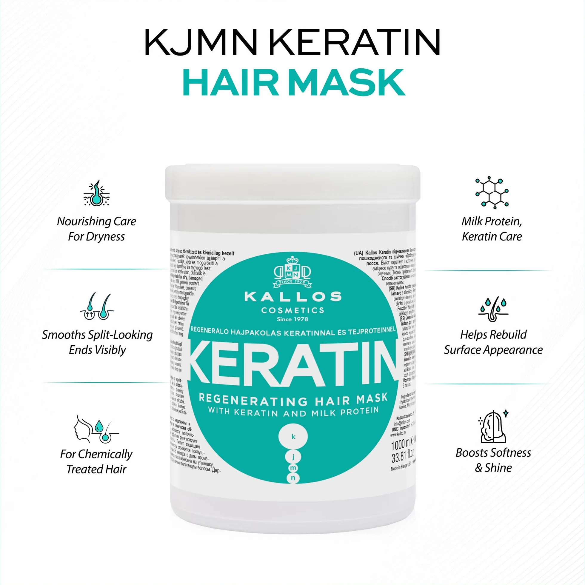 Kallos Masque Cheveux Keratin 1 L
