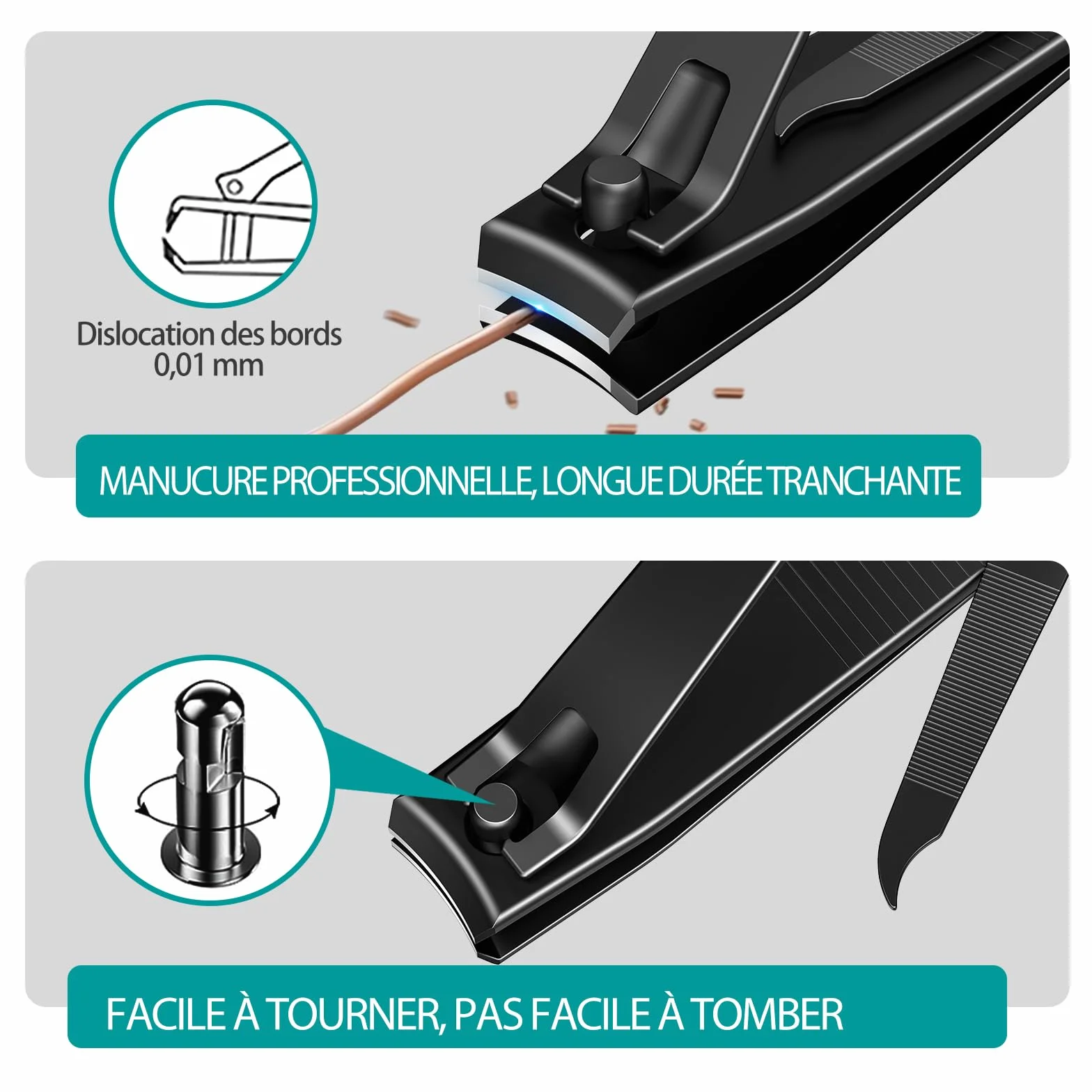 Coupe-Ongles Professionnel en Acier Inoxydable Noir Mat - Pince à Ongles Robuste pour Pieds