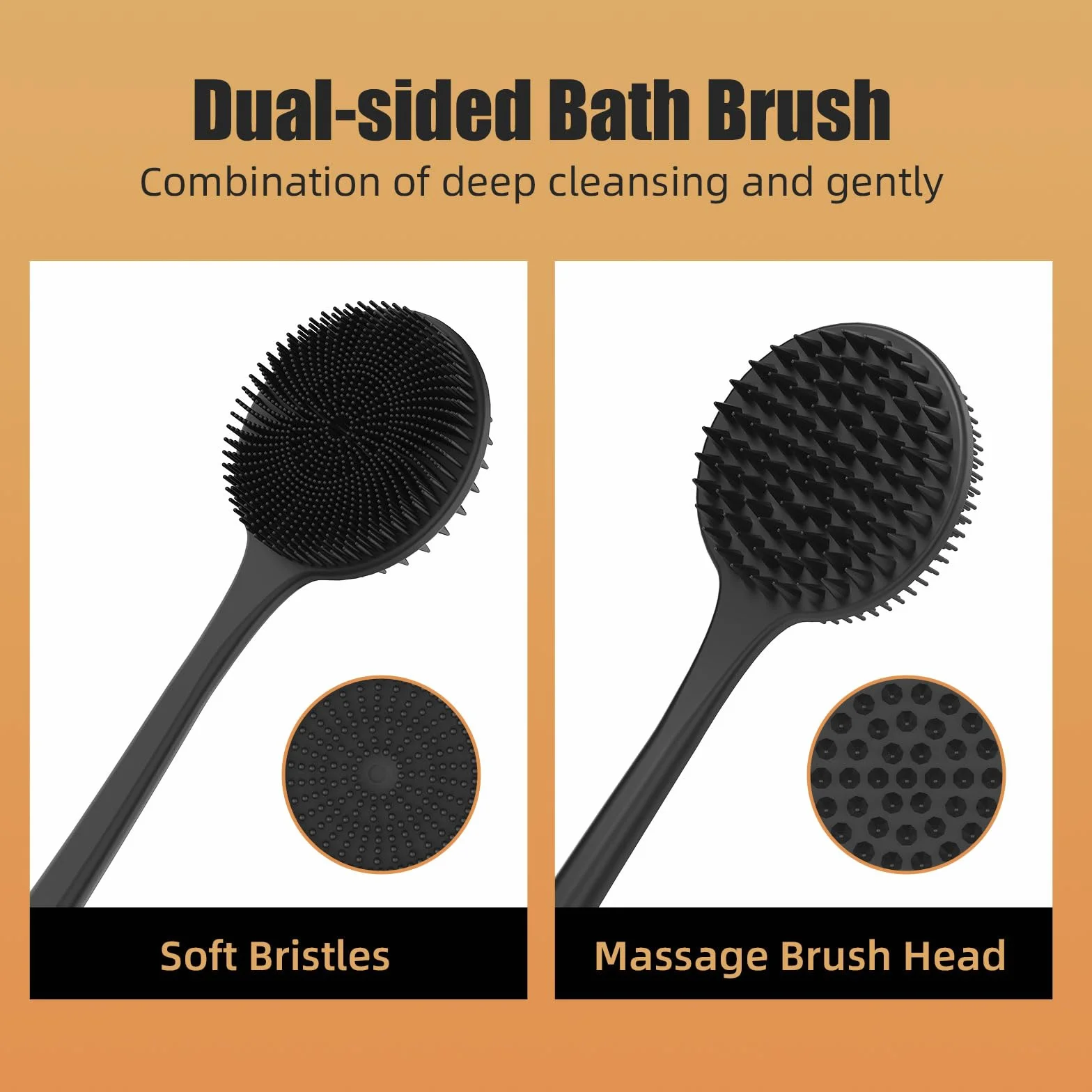 Brosse Douche Long Manche Double Face Exfoliante Massante Silicone