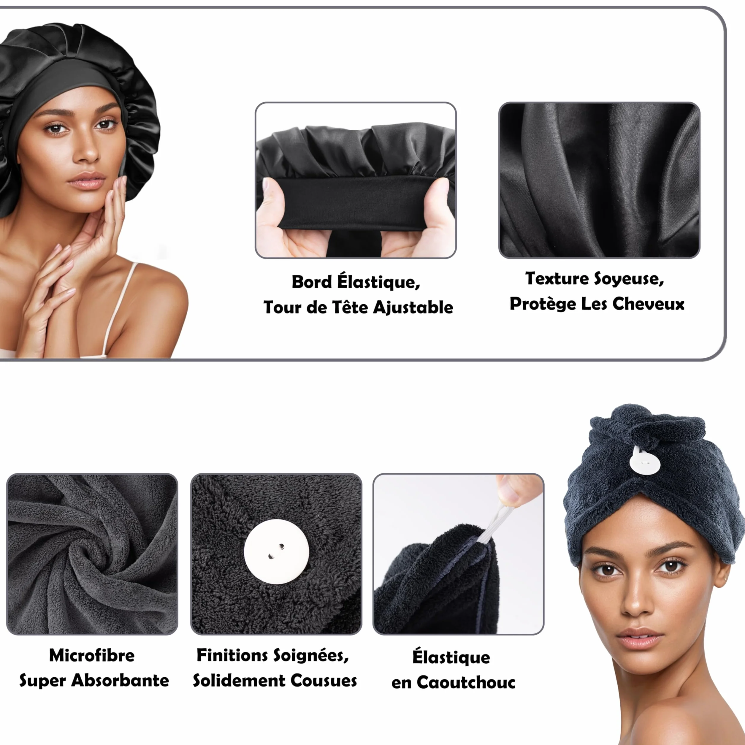 Kit Complet Cheveux Bouclés Frisés Crépus Ondulés Brosse Définition Spray 200ml Bonnet Satin Serviette Microfibre Accessoires Brosse Massante Cuir Chevelu Routine Anti-frisottis