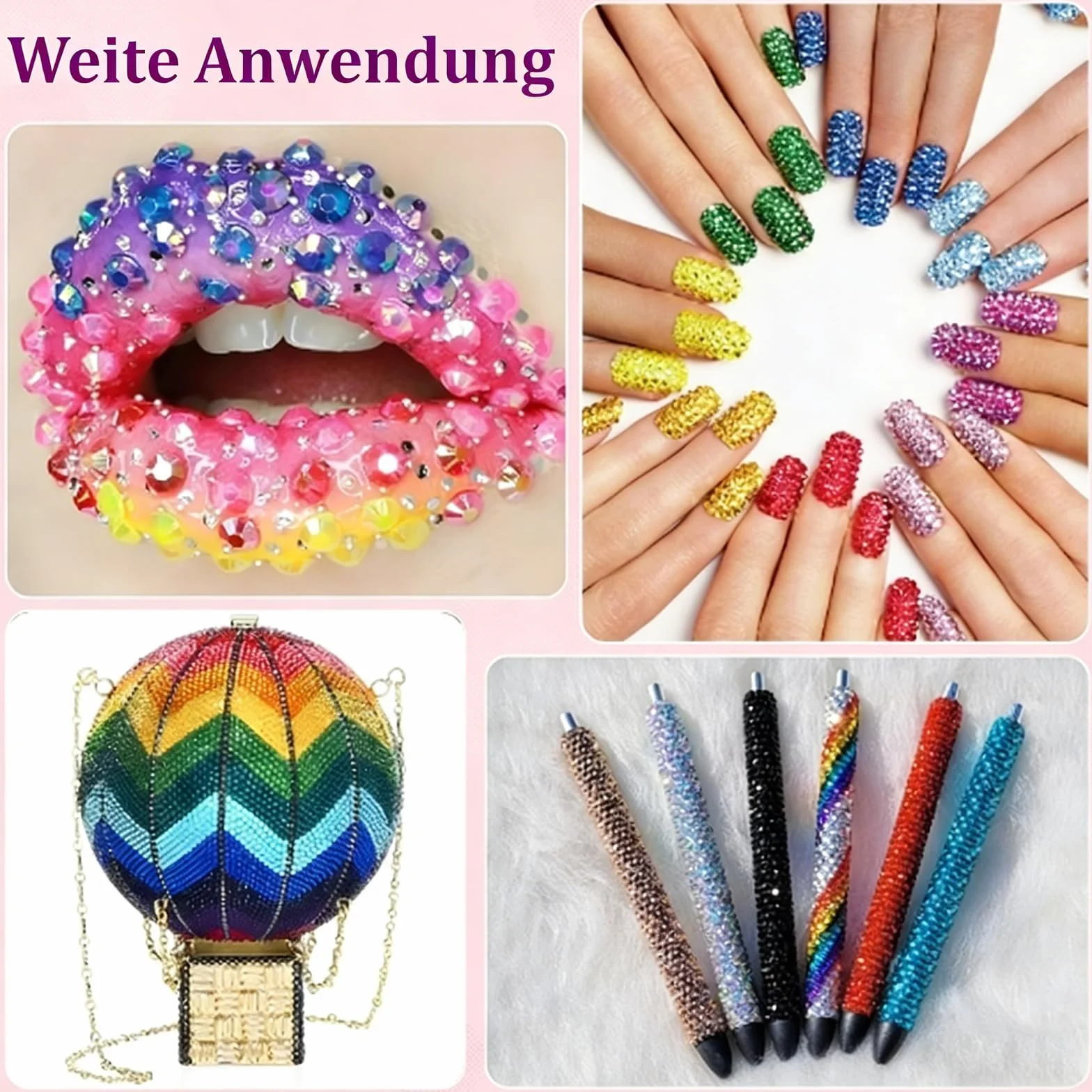 Lot de 20 000 pierres à paillettes, 24 couleurs, avec colle, pour ongles, travaux manuels et décoration DIY