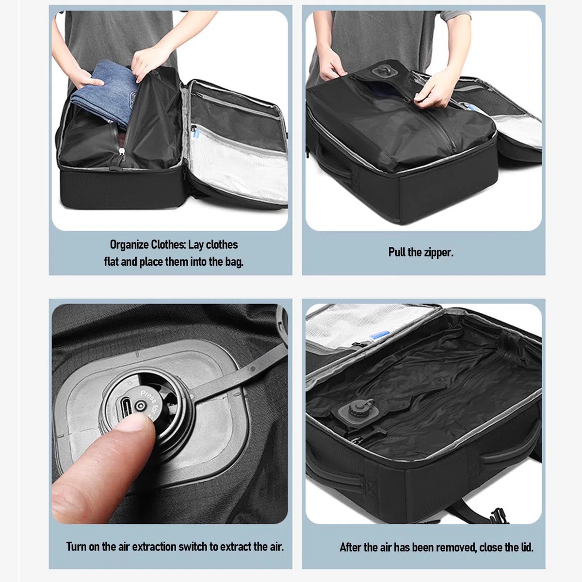 Dpofirs Backpack de Voyage à Vide, Sac à Dos Extensible 22L, avec une Pompe à Vide, un Ordinateur Portable de 19 Pouces, un Sac de Compression de Phoque, pour les Voyages D'affaires