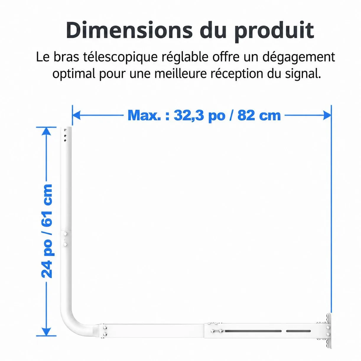 Mât d'antenne pour antennes TV, Satellite, Radio et Wi-FI | Longueur réglable (max. 83 cm), support mural robuste, support d'antenne, support d'antenne