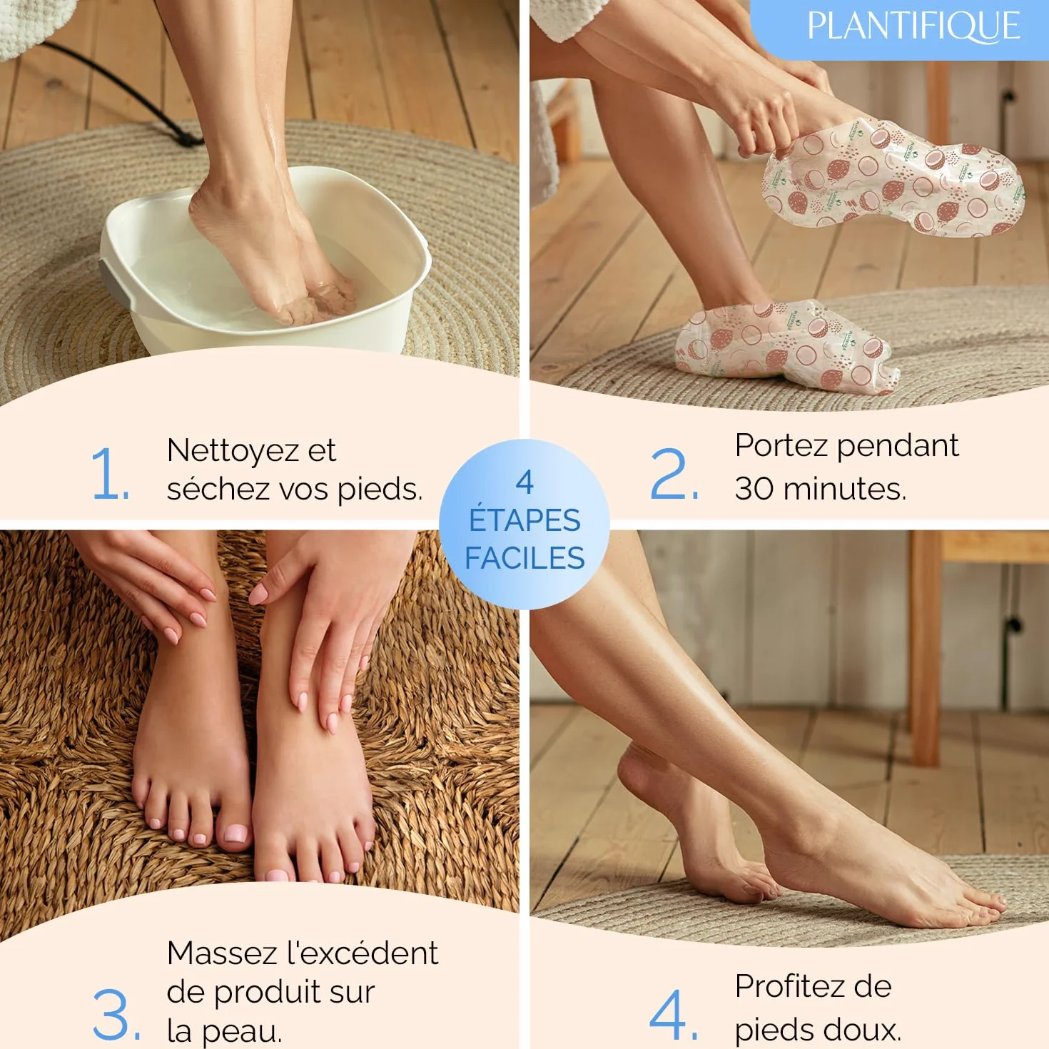 PLANTIFIQUE Masque Soin Pied Crème Talons Très Secs Abîmés Chaussette Hydratante 2 Paires