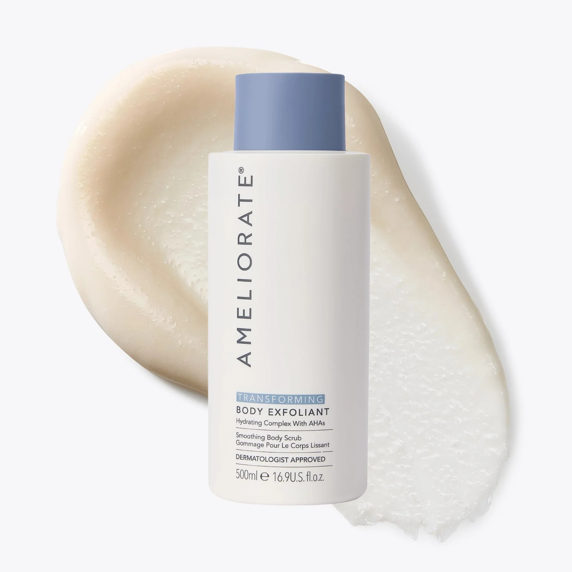 AMELIORATE Transforming Body Exfoliant 500ml for Keratosis Pilaris, Bumpy & Dry Skin | AHA & Bamboo Scrub