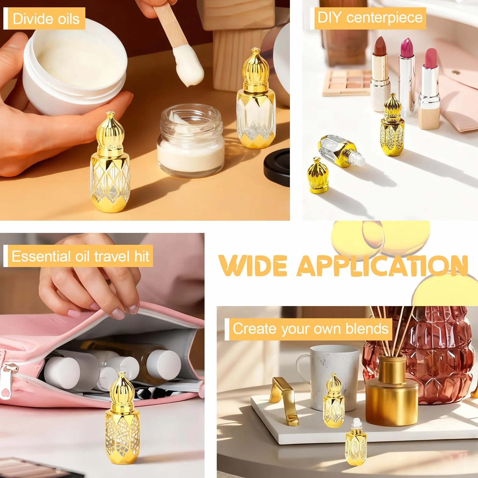 Flacon Roll on Huiles Essentielles Vide 6ml, Bouteilles Rouleaux Verre Bille Acier Inoxydable pour Huiles, Parfum, Cosmétiques