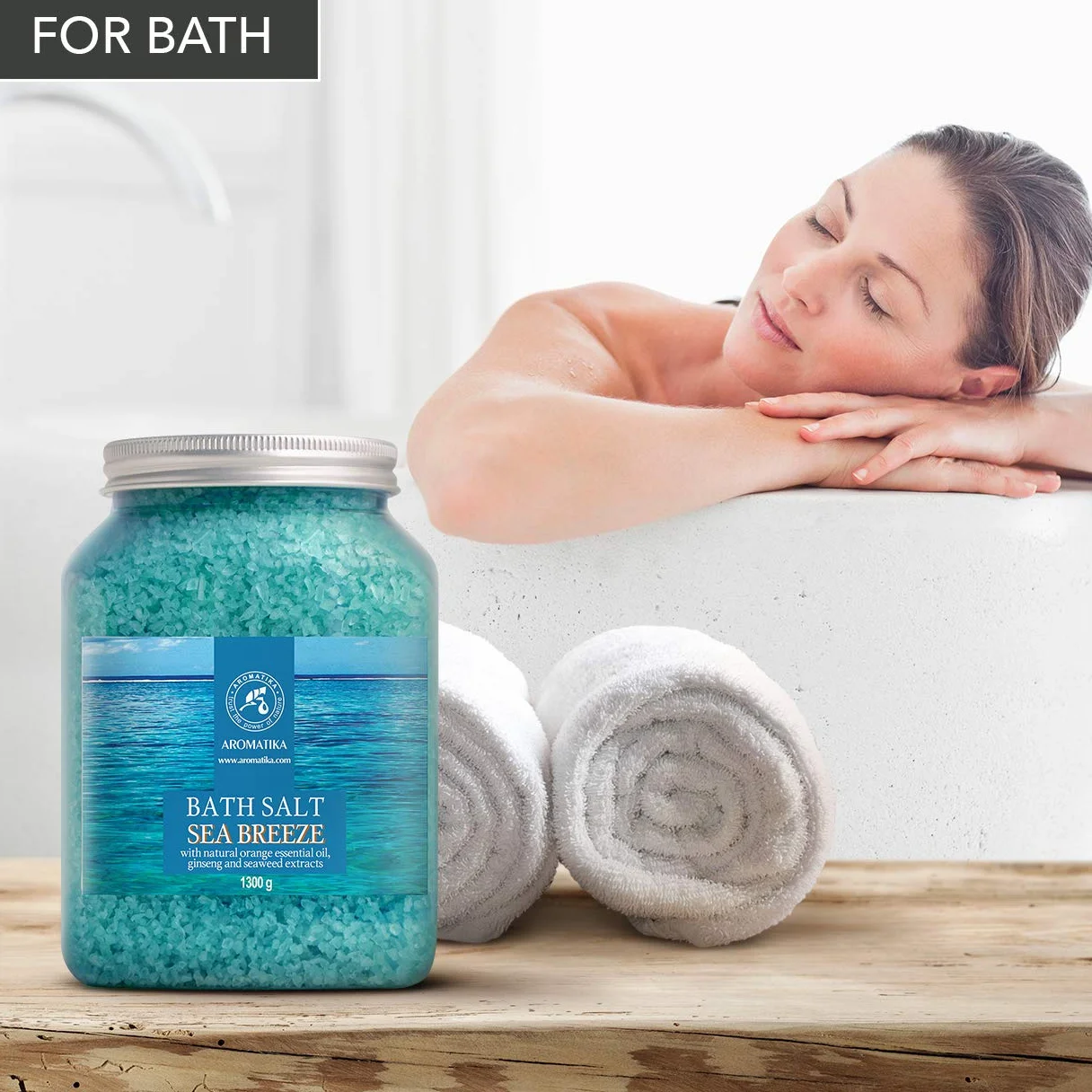 Sel Marin avec Huile Essentielle de Orange - Extraits de Ginseng & Algues - Sel de Bain Brise Marine 1300g - Relaxation - Soin du Corps