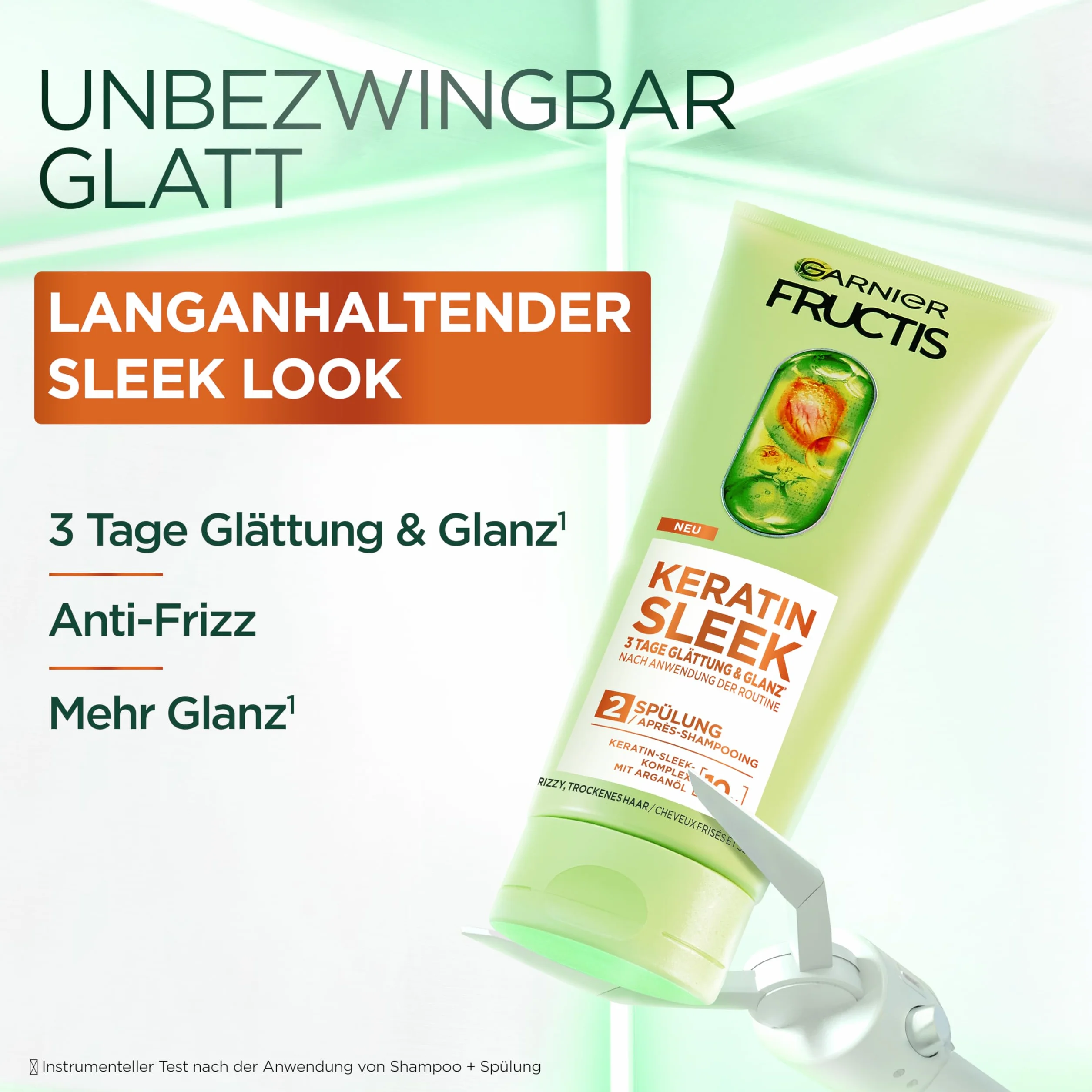Garnier Fructis Keratin Sleek Kit de soin shampooing après-shampoing masque sérum huile d'argan kératine cheveux secs frisottis