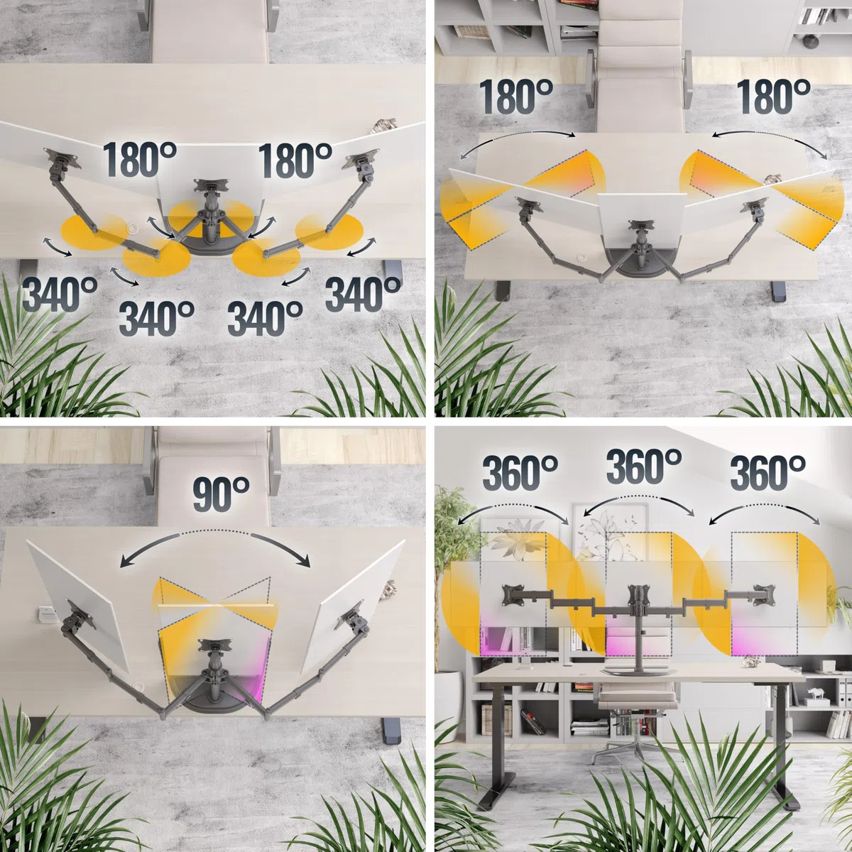RICOO TS7511 Triple Support Écran PC 3 Écrans 13 17 19 22 24 27 Pouces Orientable Inclinable Rotatif Universel Fixation Bureau Pince de Table VESA 75x75 100x100