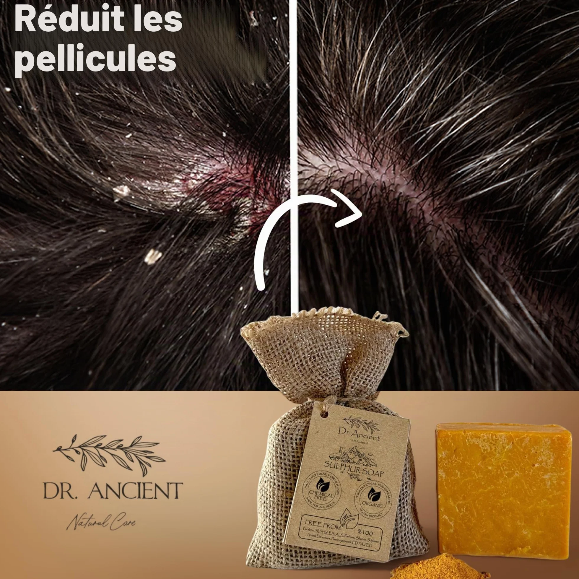 Dr.Ancient Savon au soufre bio naturel végétalien fait à la main antique