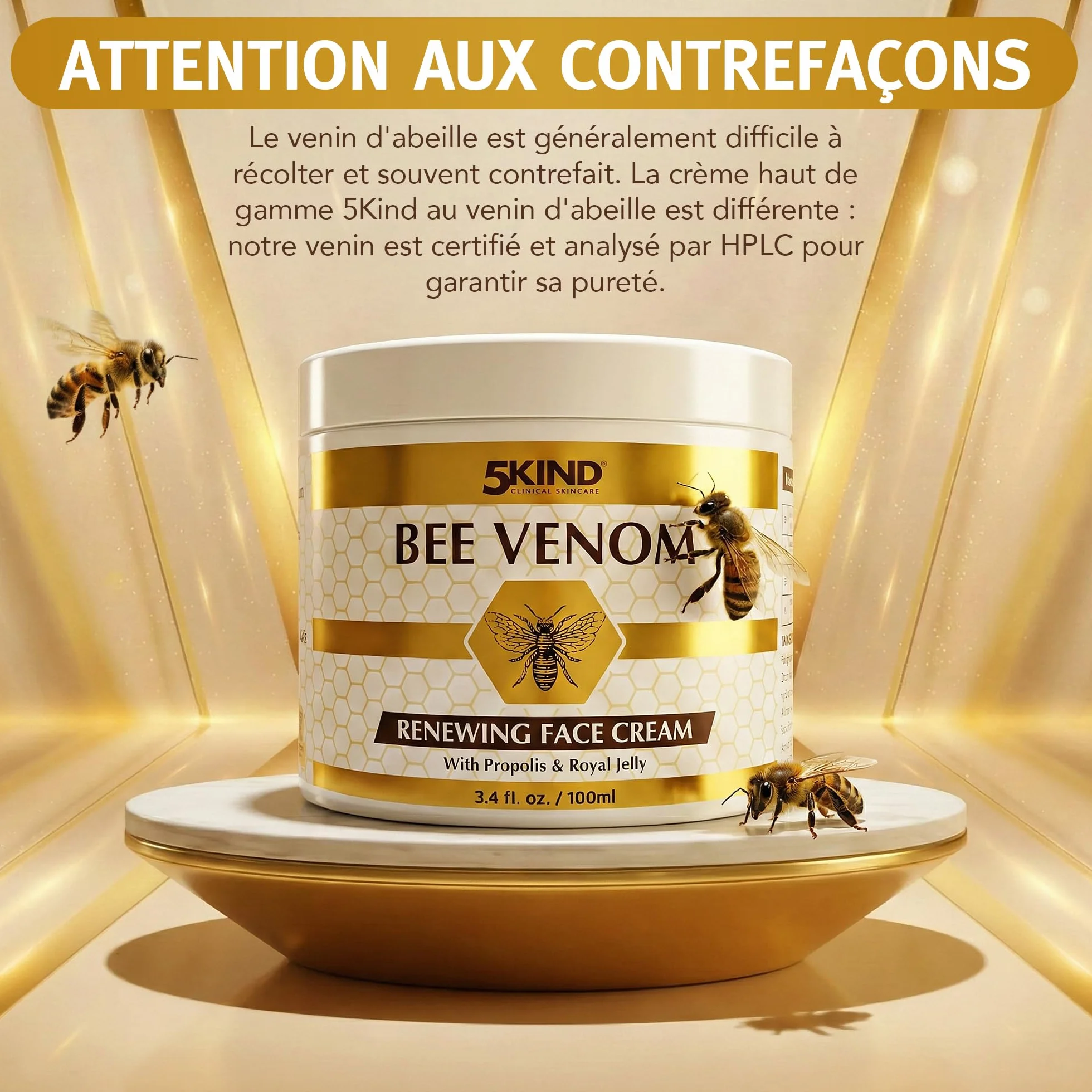 Crème Visage Régénérante au Venin d’Abeille 5Kind avec Propolis & Gelée Royale 100 ml - Crème Anti-Âge