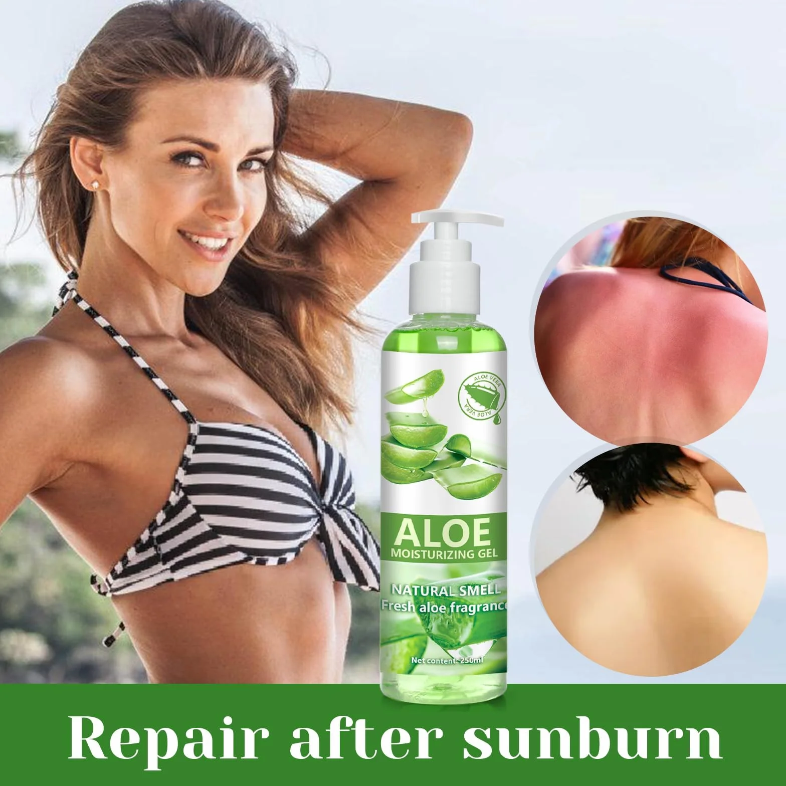 Gel d’aloe vera 250 ml, Crème soin rafraîchissant apaisant pour la peau, hydratant visage et corps