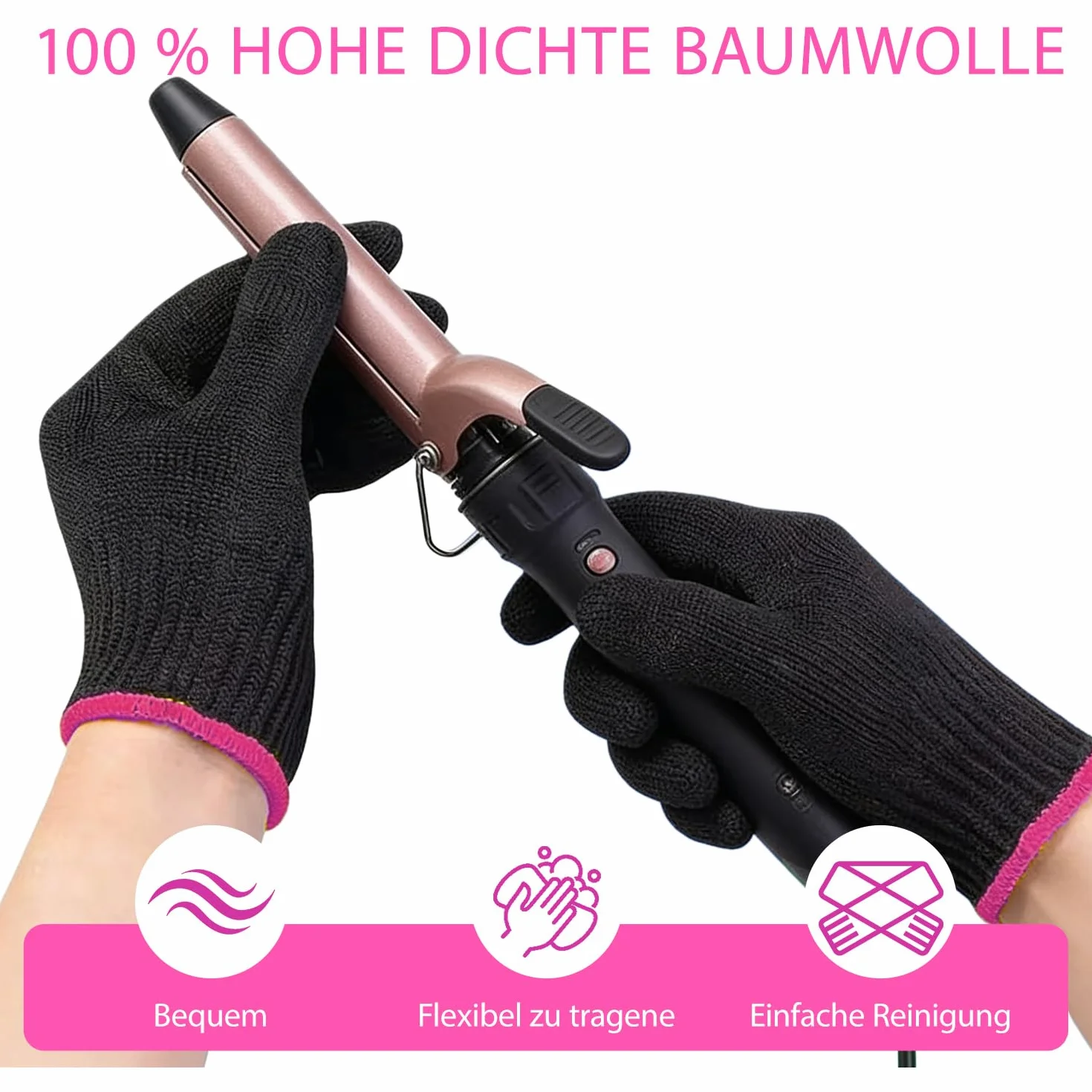 Gants de protection professionnels résistants à la chaleur extensibles pour le coiffage (rose rouge) 2 pièces