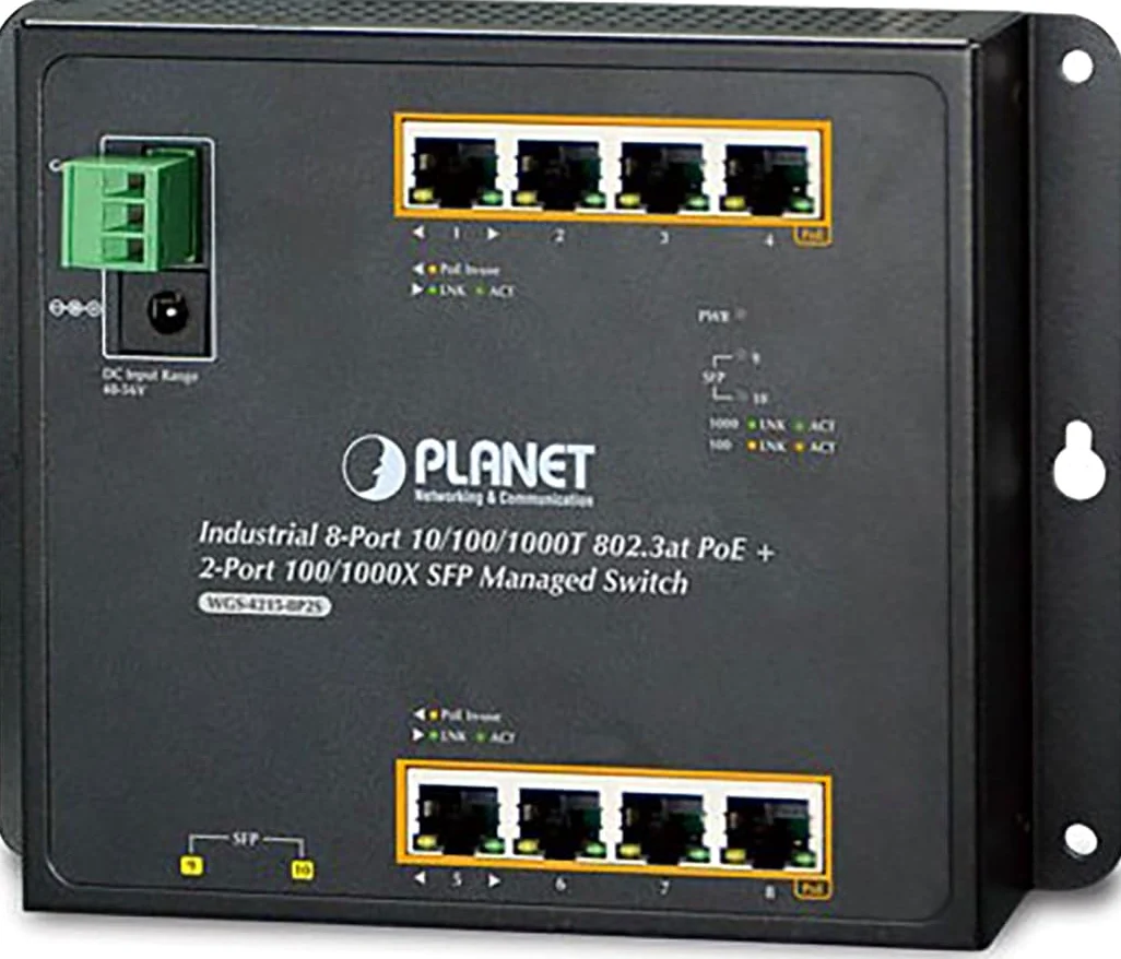 DIGITUS Planet Industrial 8-Port Gigabit PoE Wall Mount Switch & 2-Port SFP Uplink Managed -40/+75C Degrees