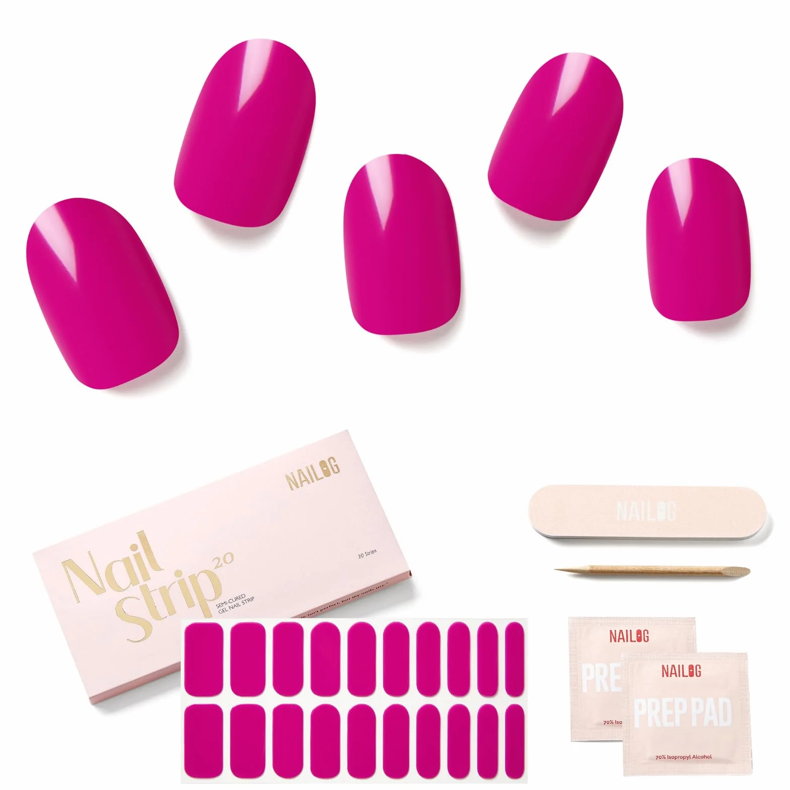 NAILOG Autocollant Ongle Gel UV 20Pcs Faux Ongles Semi-durci Vernis Autocollant Nail Art