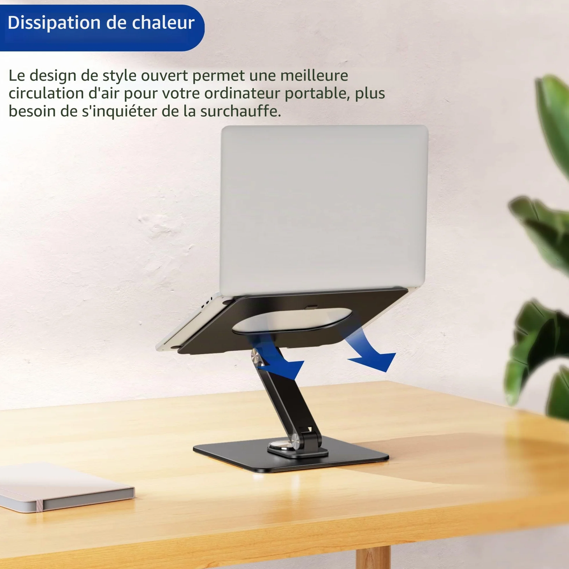 BESIGN LSX7 Support Ordinateur Portable Base Rotative 360° Ergonomique Compatible 10-15.6 Pouces Noir