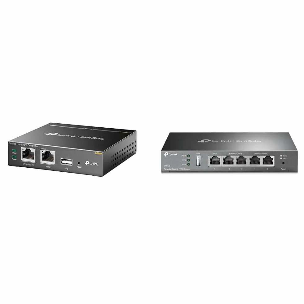 TP-Link Point d'Accès WiFi Contrôleur de Cloud 2 Ethernet Ports, PoE Port USB Accès Cloud contrôleur réseau, Contrôleur Logiciel Administration Via Le Cloud (OC200) & ER605 Routeur VPN Omada Gigabit