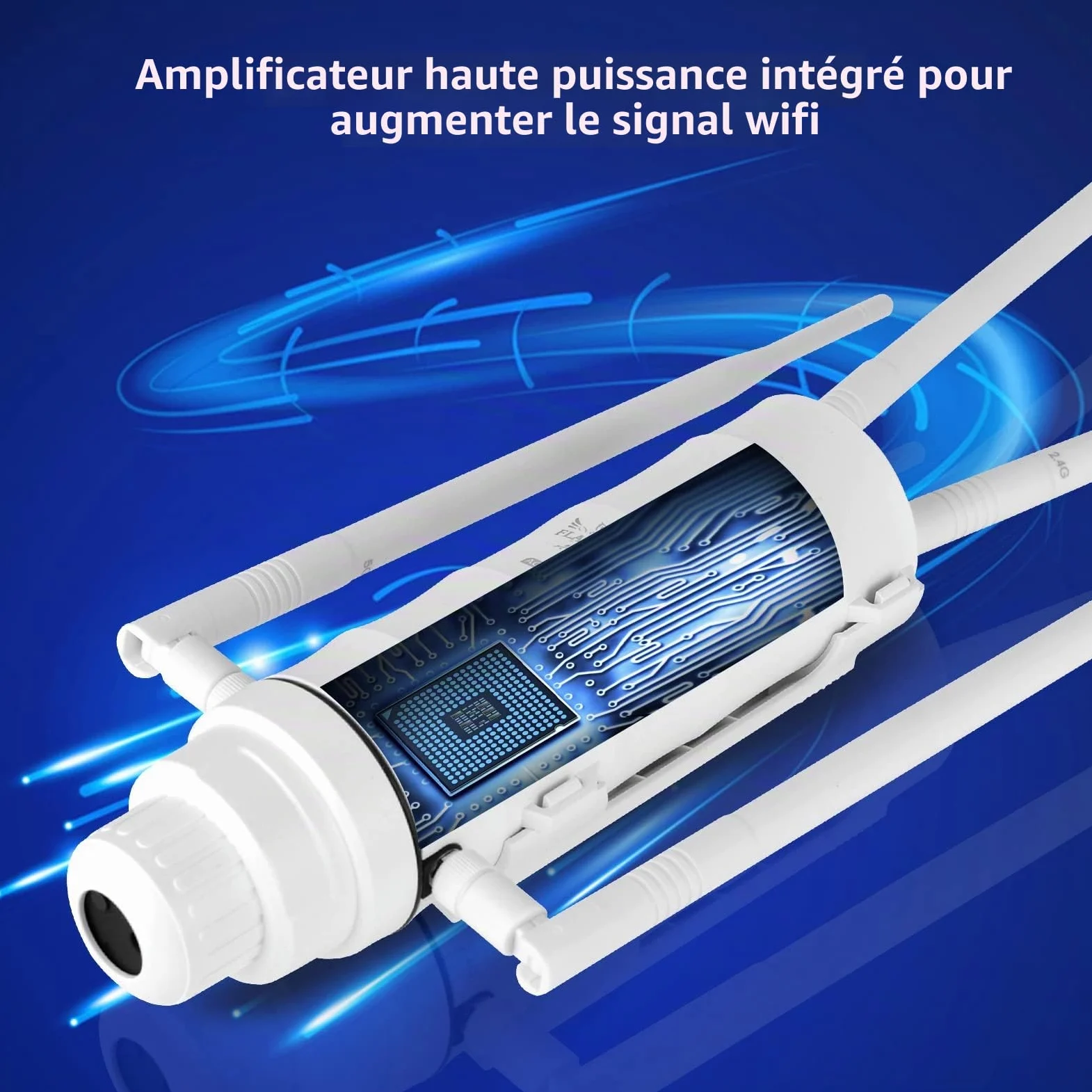Répéteur WiFi Extérieur AC1200 Amplificateur WiFi Extérieur IP65 | Antenne WiFi Extérieur longue portée Double bande 2.4GHz 5GHz 4 antennes Répéteur WiFi pour caméra jardin garage terrasse