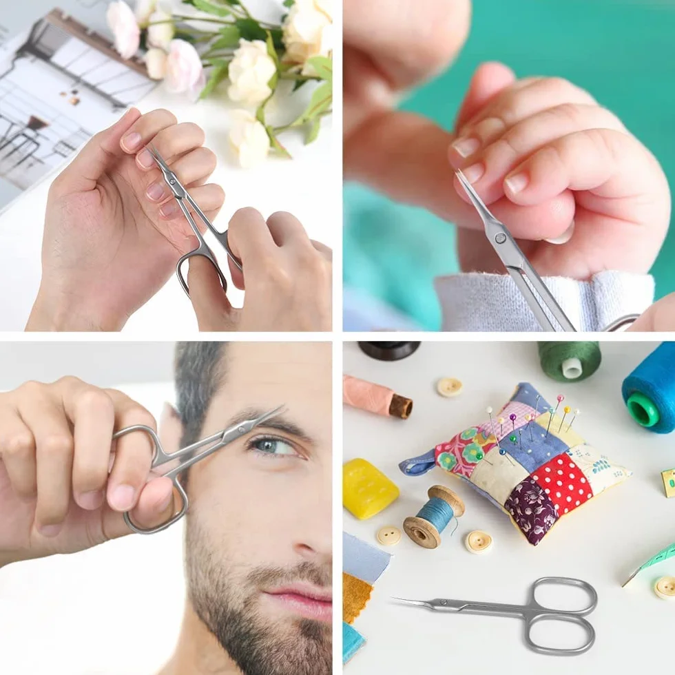 Ciseaux à Cuticules Professionnels en Acier Inoxydable Lame Incurvée Argent