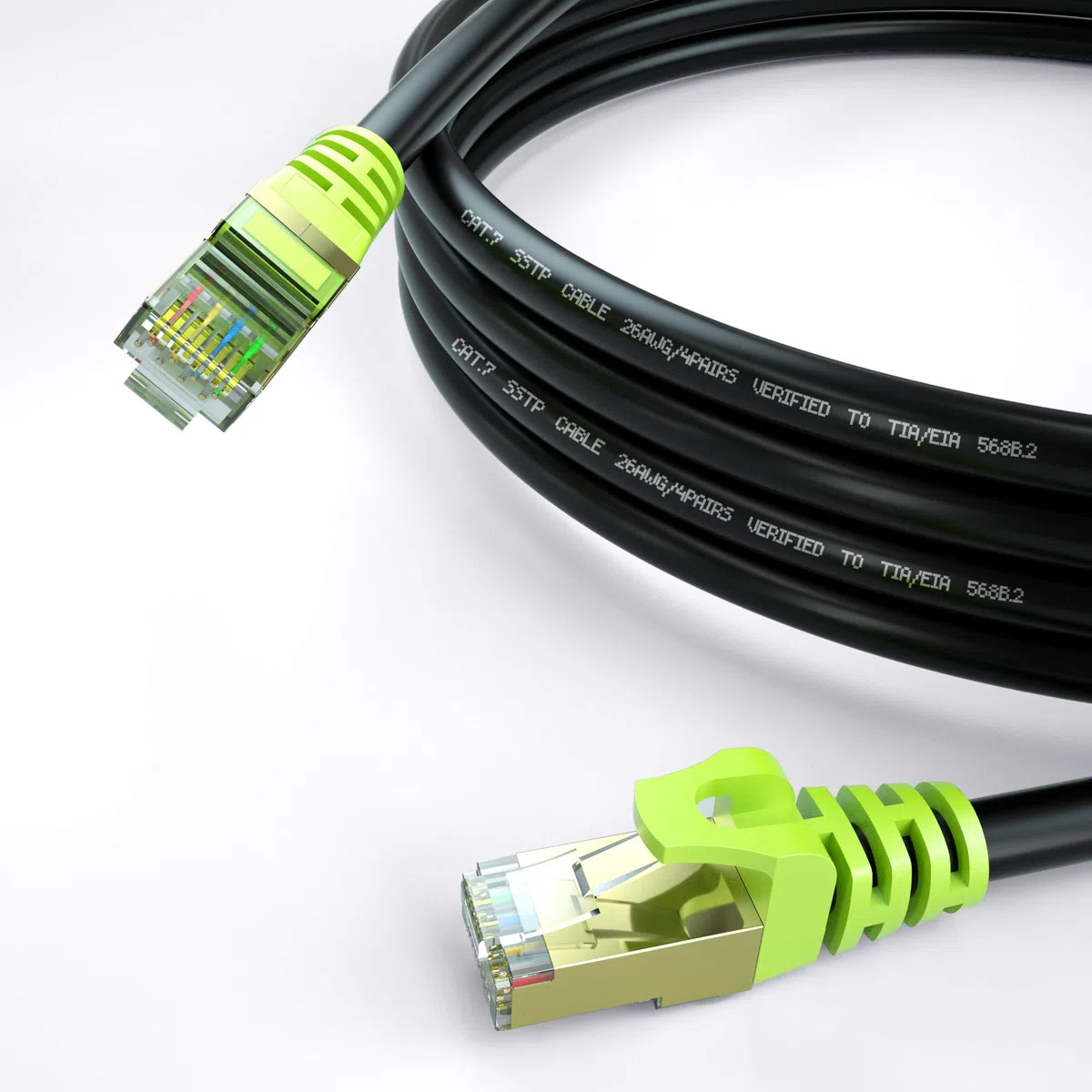 Câble Ethernet Cat. 7 d'extérieur - 106,7 m - 26 AWG - Câble réseau RJ45 - Vitesse de transmission 10 Gbit/s - Bande passante de transmission 600 MHz - Câble LAN SFTP étanche à enfouir directement