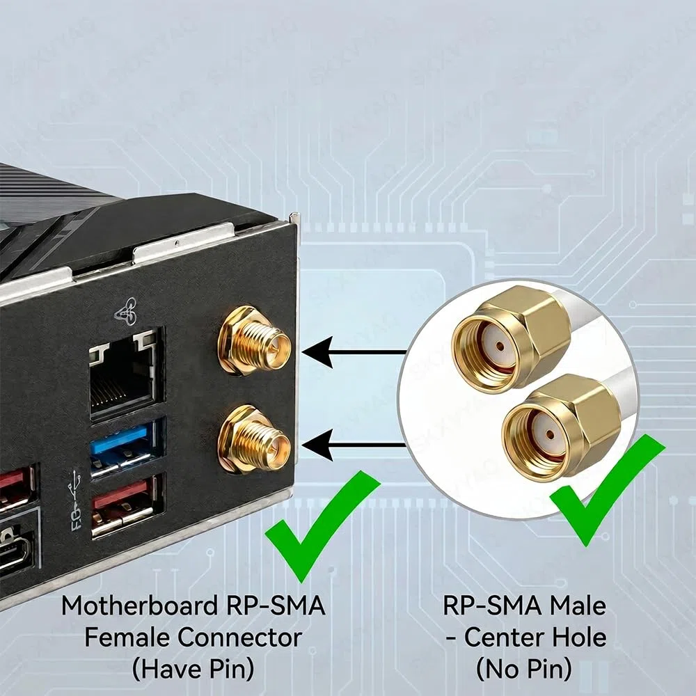 Antenne WiFi 6 pour carte mère MSI RP-SMA 2T2R double bande WiFi 6E antenne 2,4 GHz 5 GHz Base magnétique Adaptateur PC ordinateur de bureau