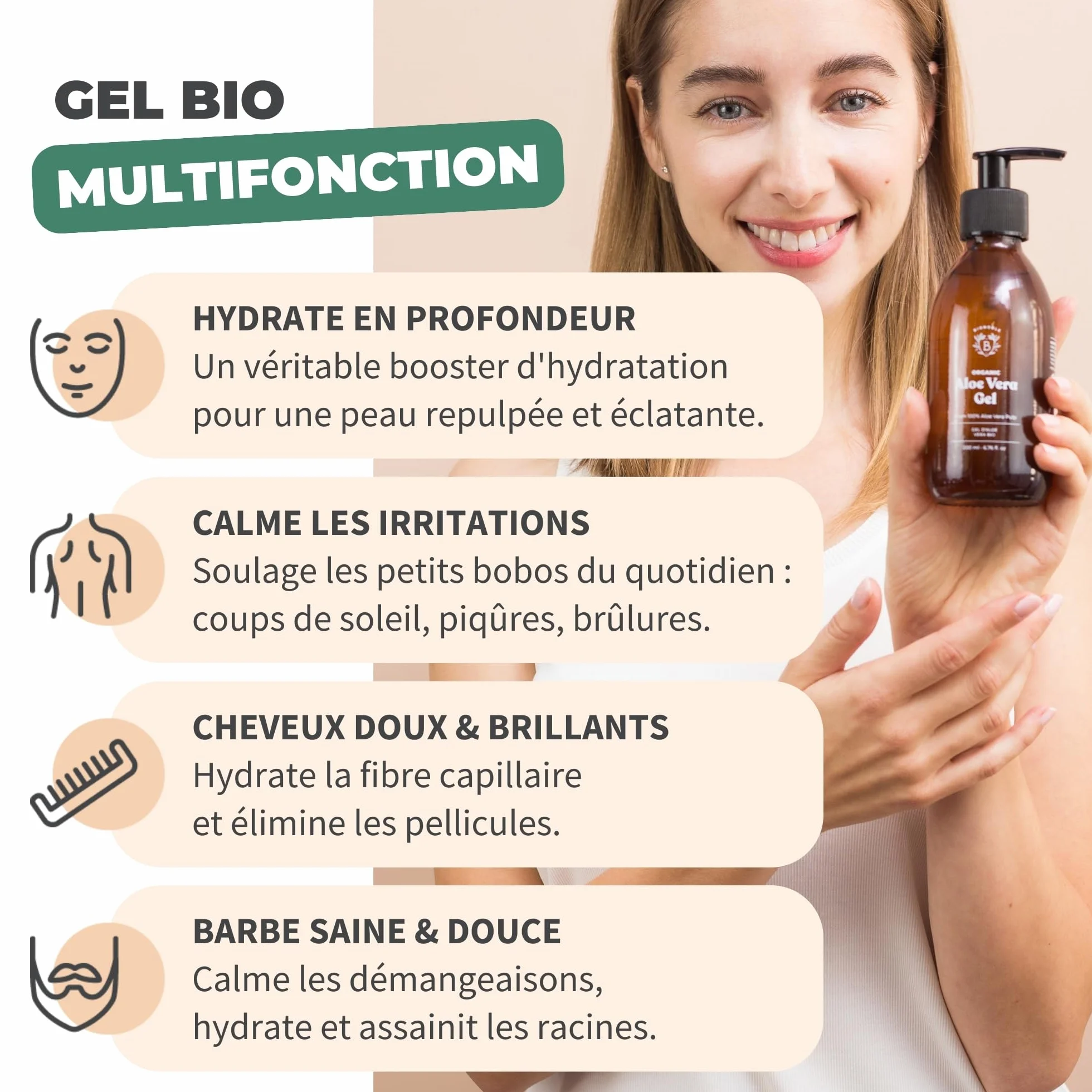 Gel Aloe Vera Bio 97% Huile Essentielle Lavande 100% Pur Pulpe Hydrate Apaise Visage Corps Cheveux Bouclés 100ml