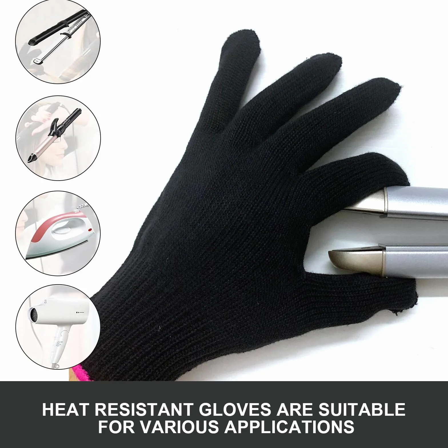Ensemble de Protection Thermique pour Lisseur et Boucler Tapis Silicone Antidérapant Gant Résistant Chaleur Noir