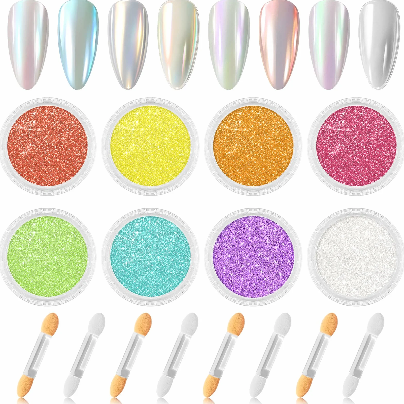 Chrome Nail Art Powder Set - 8 Boîtes Poudre Nacrée Miroir Holographic Nails Décorations